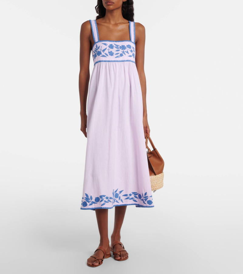 juliet dunn Embroidered cotton and linen midi dress outlook