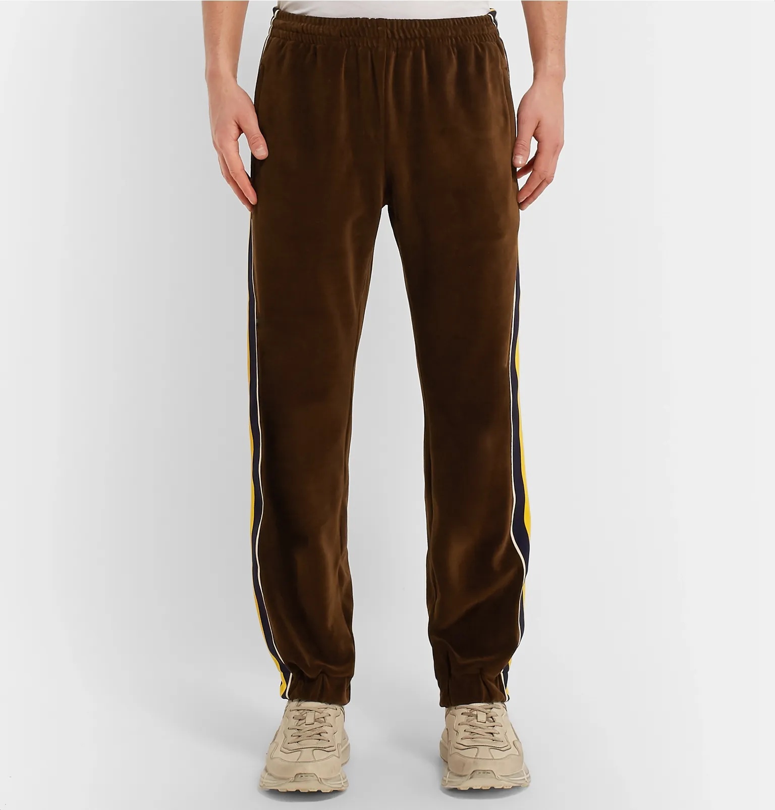 Tapered Webbing-Trimmed Velvet Track Pants - 4