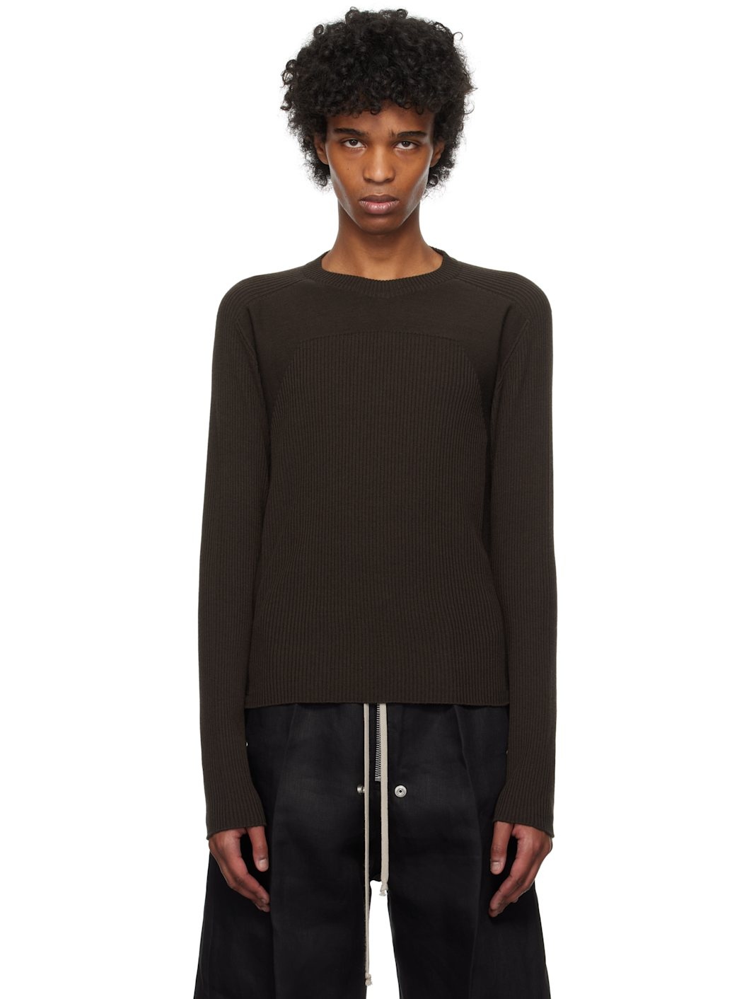 Brown Hollywood Ribbed Geo Sweater - 1