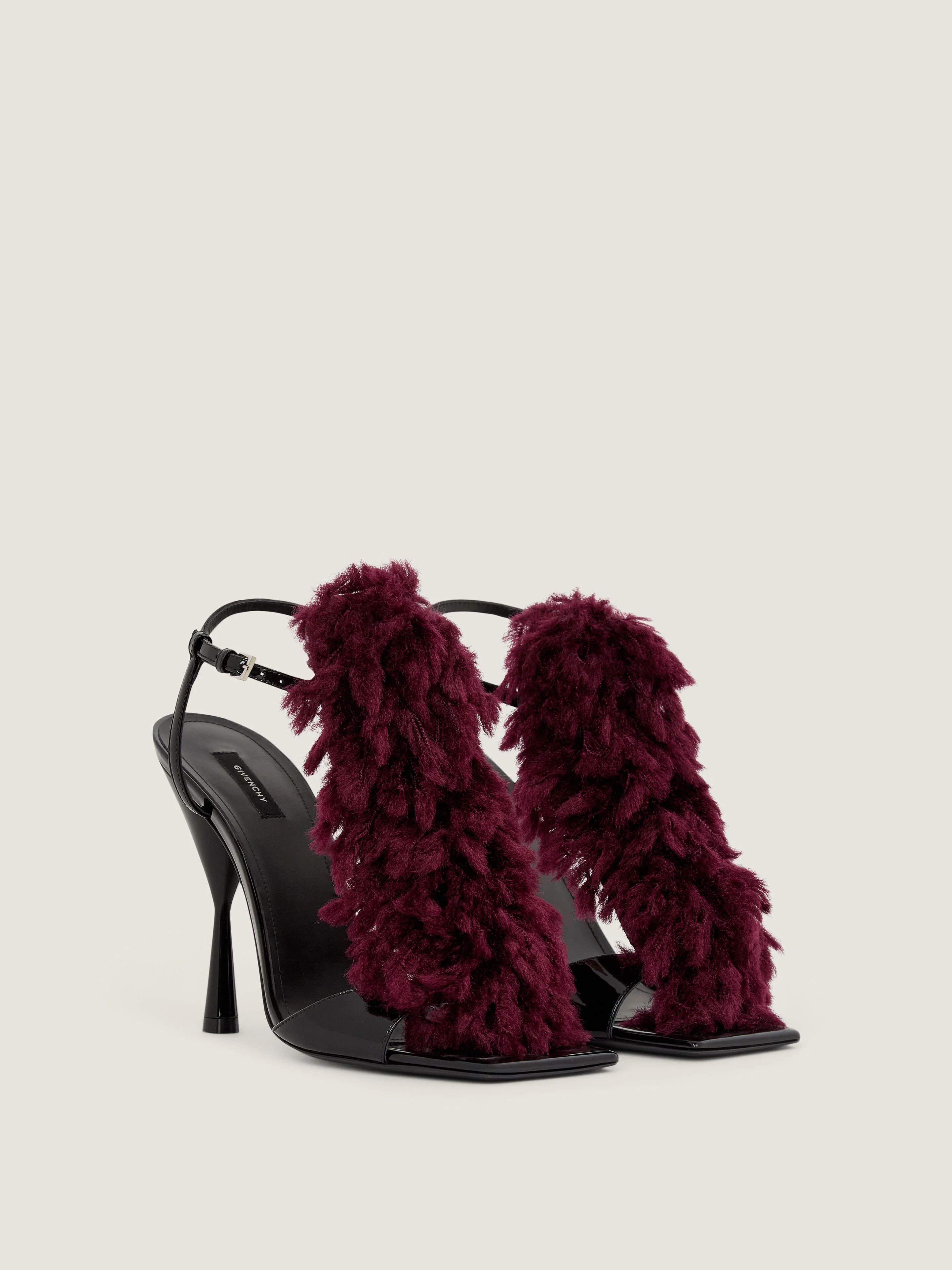 POMPOM HEELED SANDALS IN PATENT LEATHER AND KNIT - 1