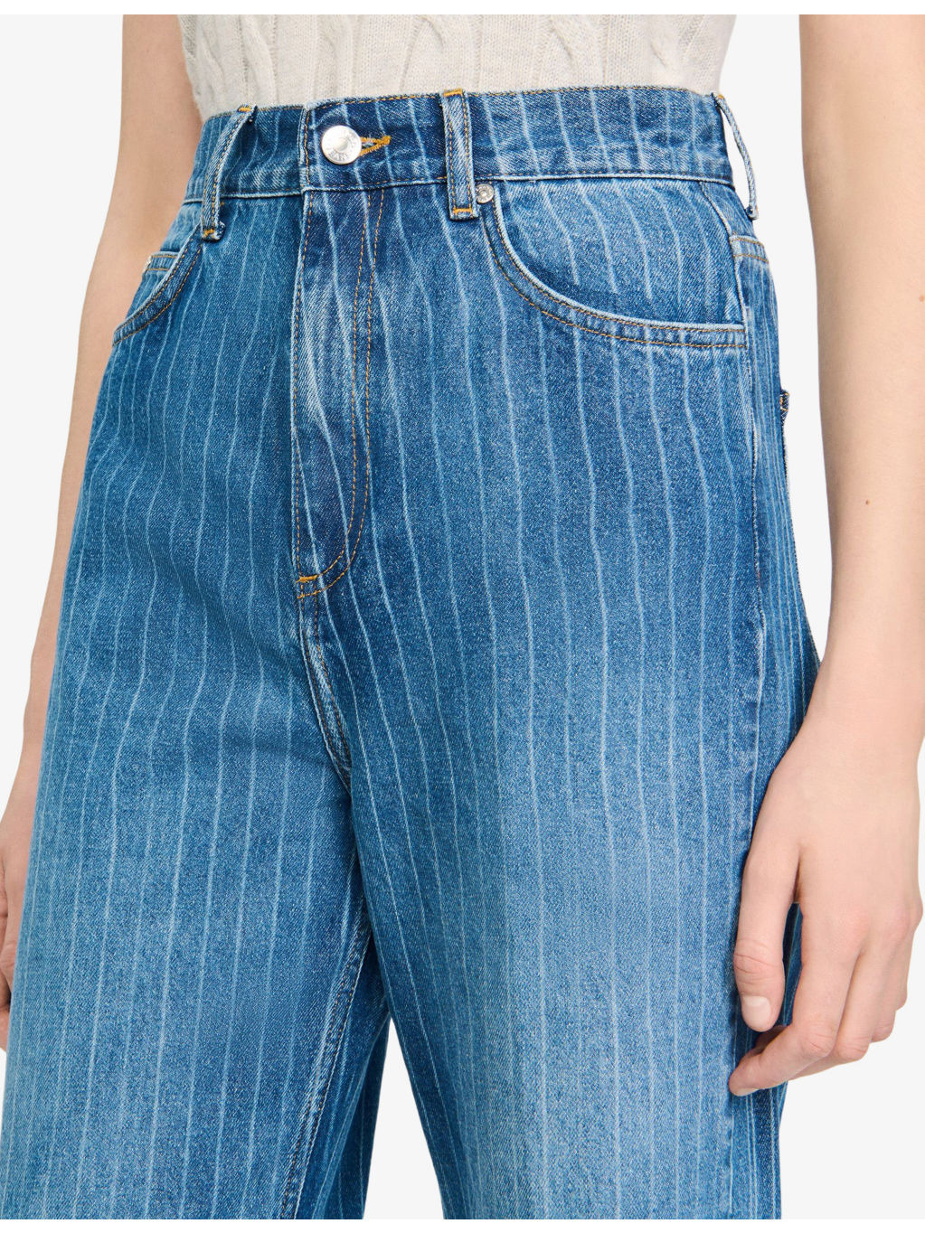 Wide-Leg Stripe Denim Jeans - 5