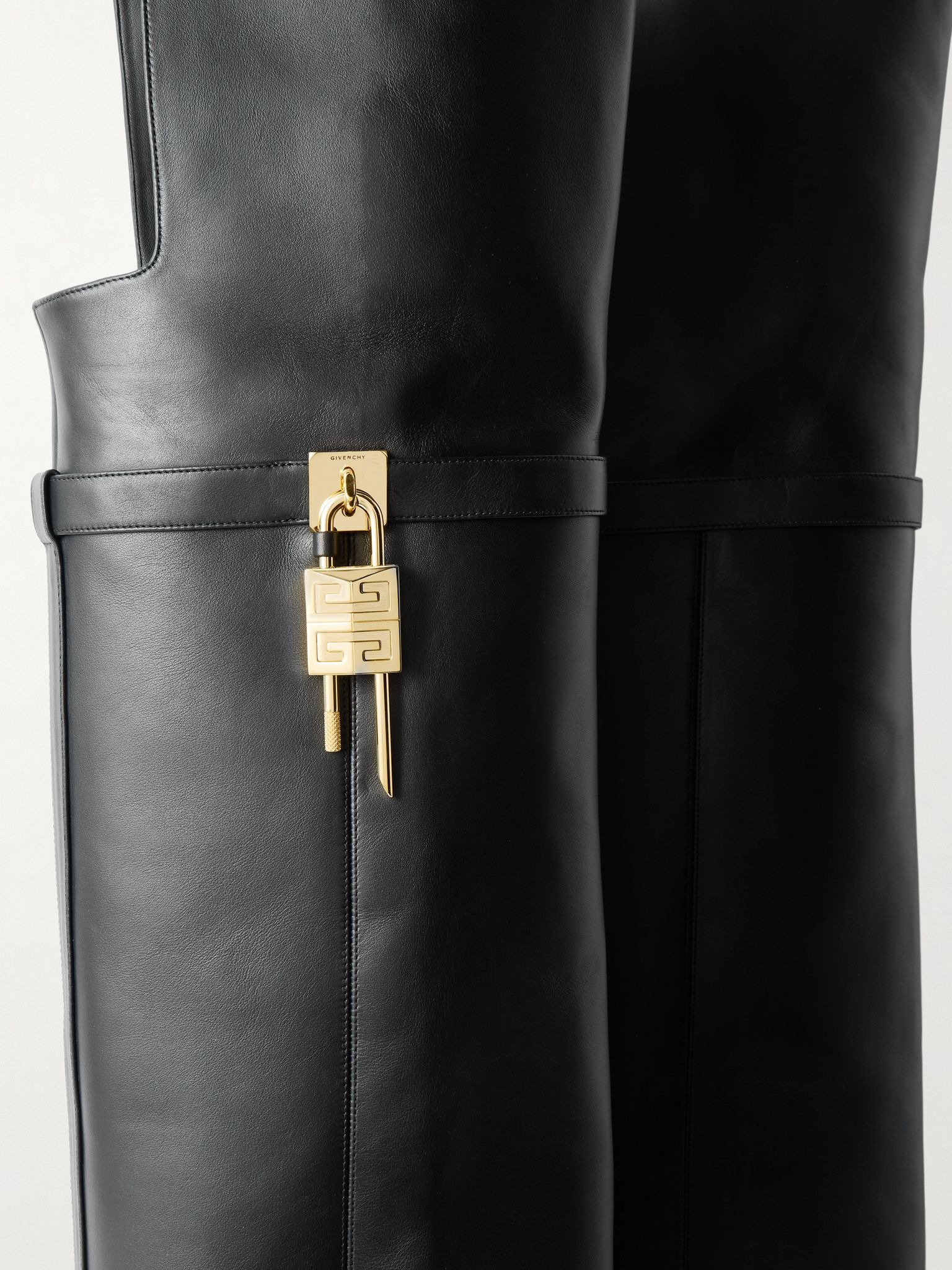 Shark Lock leather over-the-knee boots Black - 4