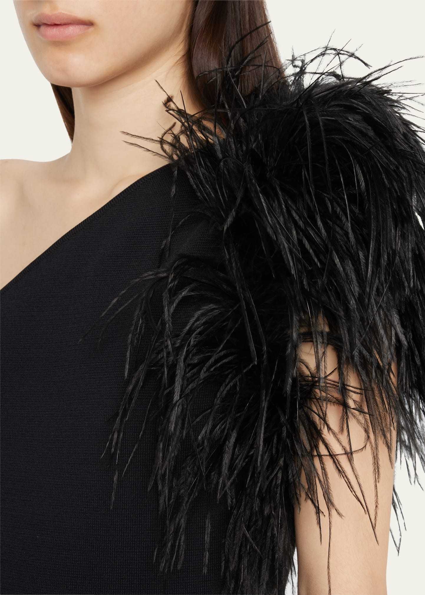 Elcie One-Shoulder Column Gown with Feathers - 5