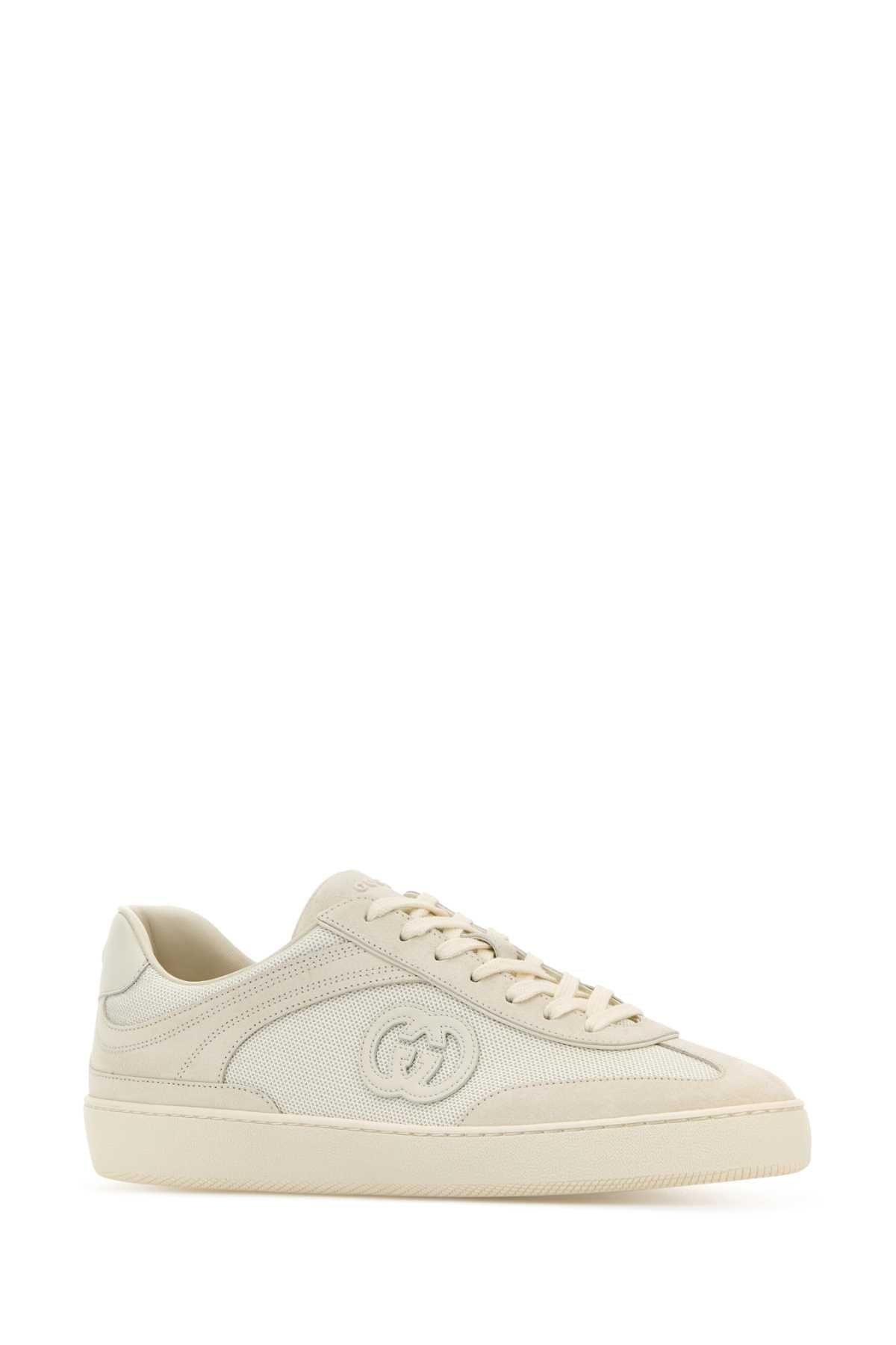 Gucci Men White Suede And Fabric Sneakers - 2
