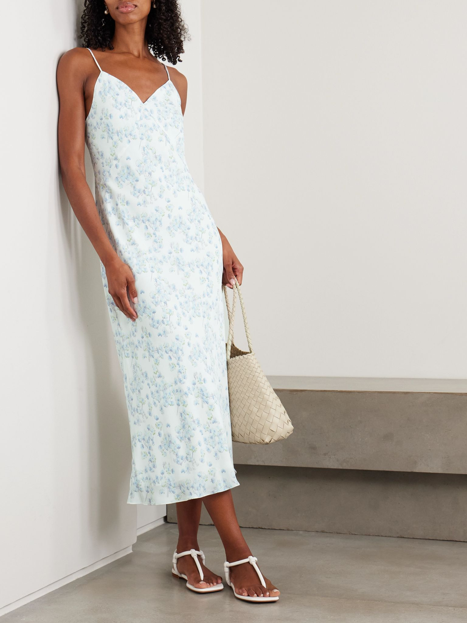 Floral-print satin midi dress White - 2