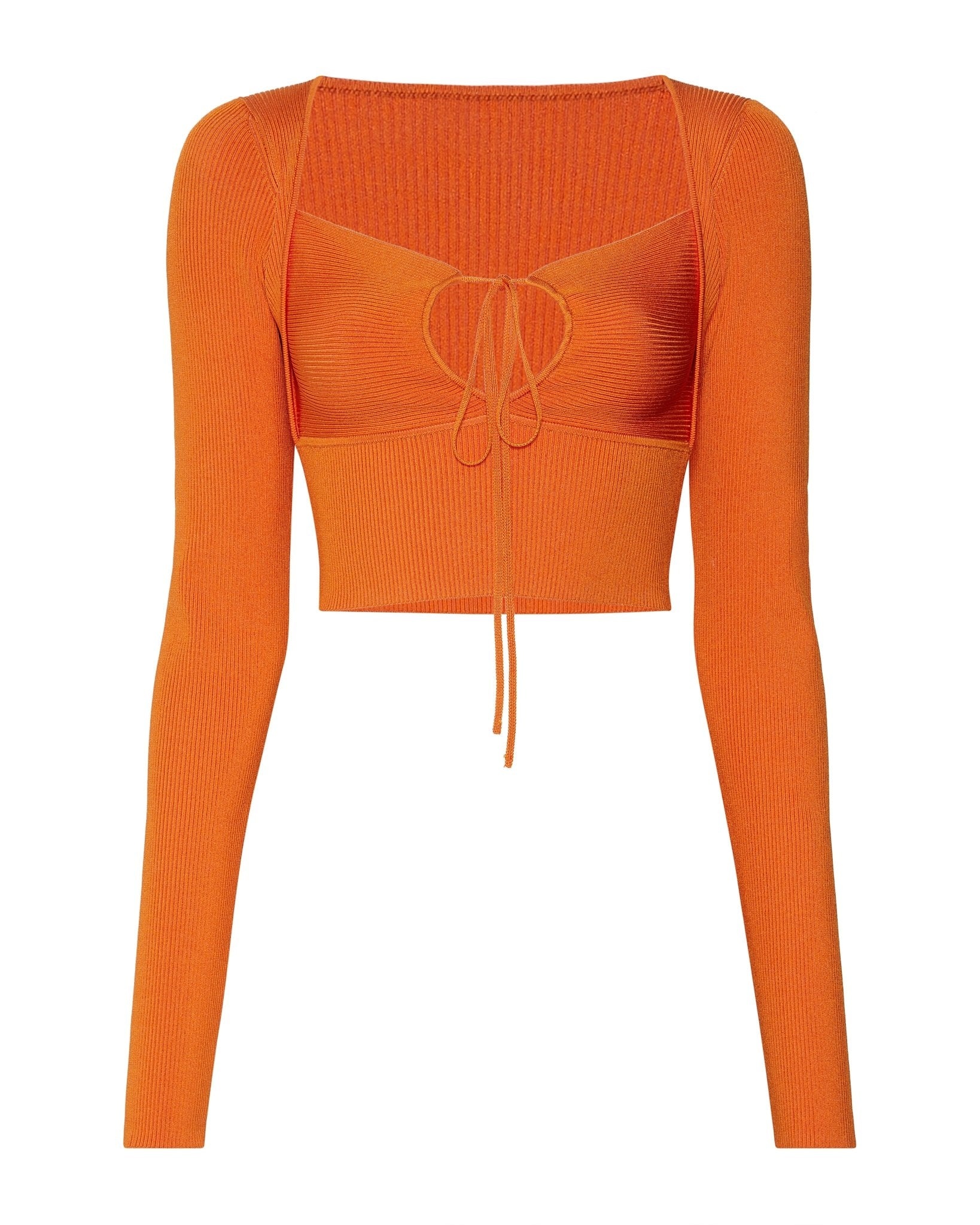 Shiny Viscose Longsleeve Lace Up Top - 1