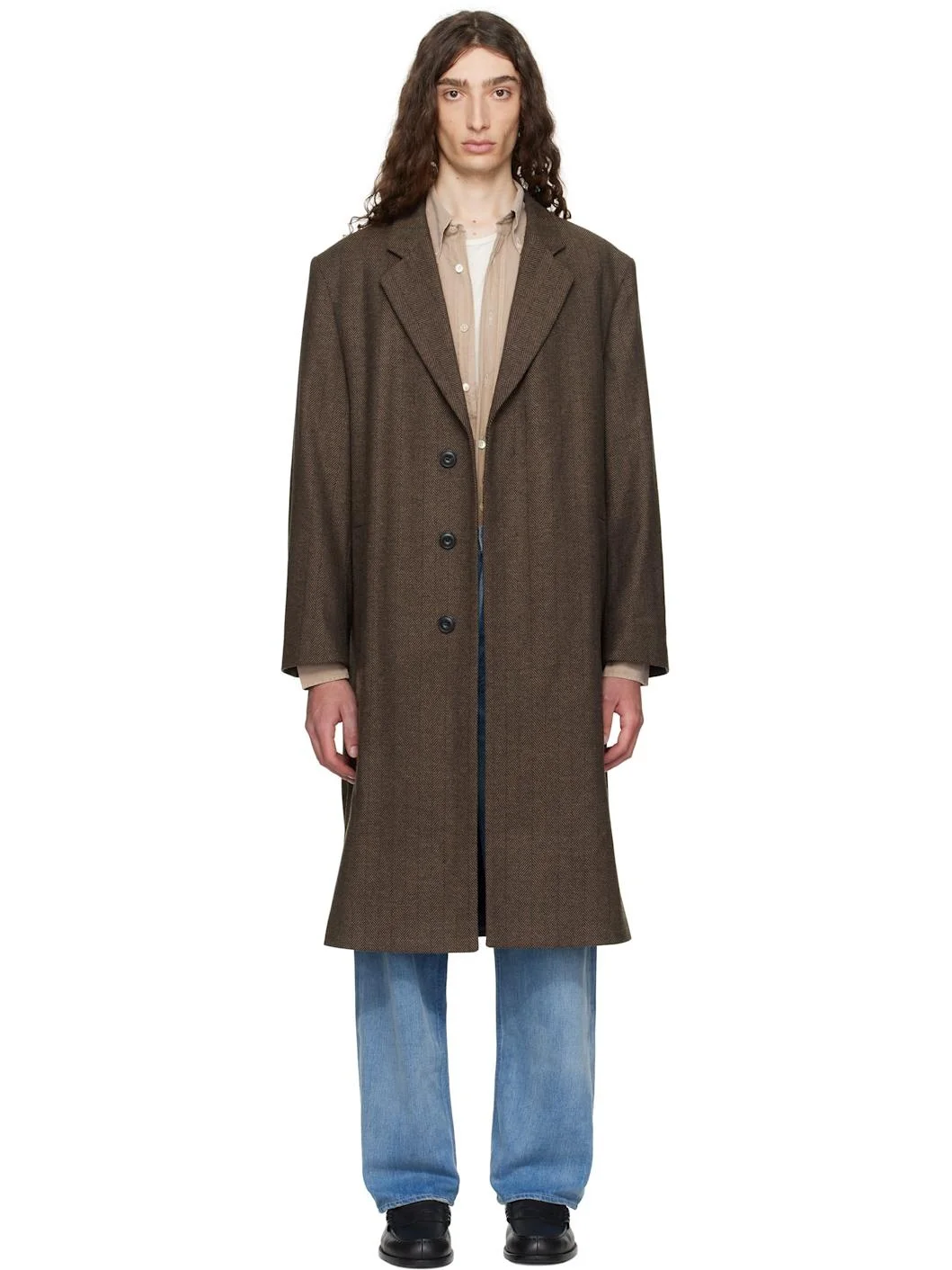 Brown Regular-Fit Concealed Closure Coat - 1