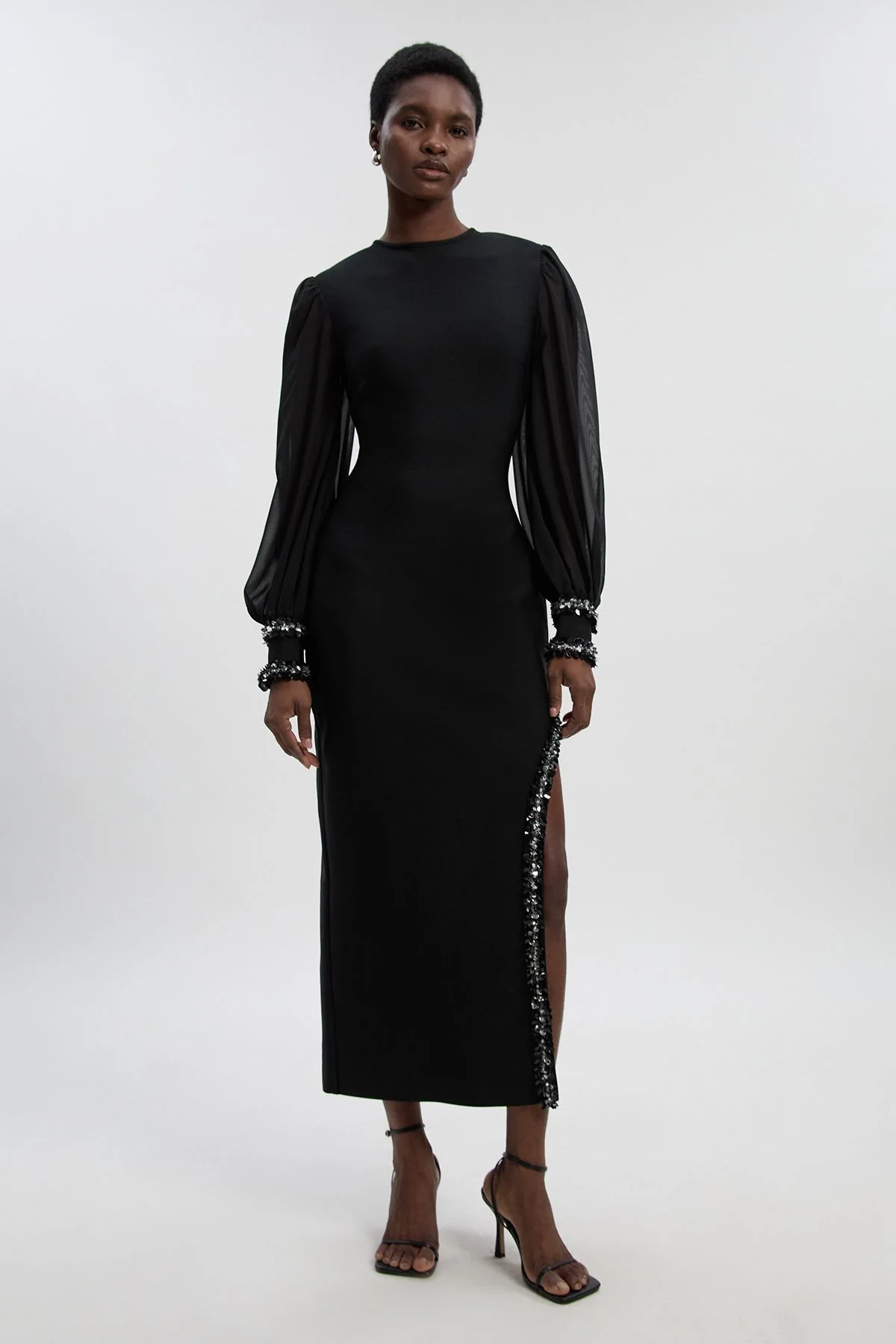 Petite Embellished Figure Form Bandage And Chiffon Sleeve Midi Dress - 1