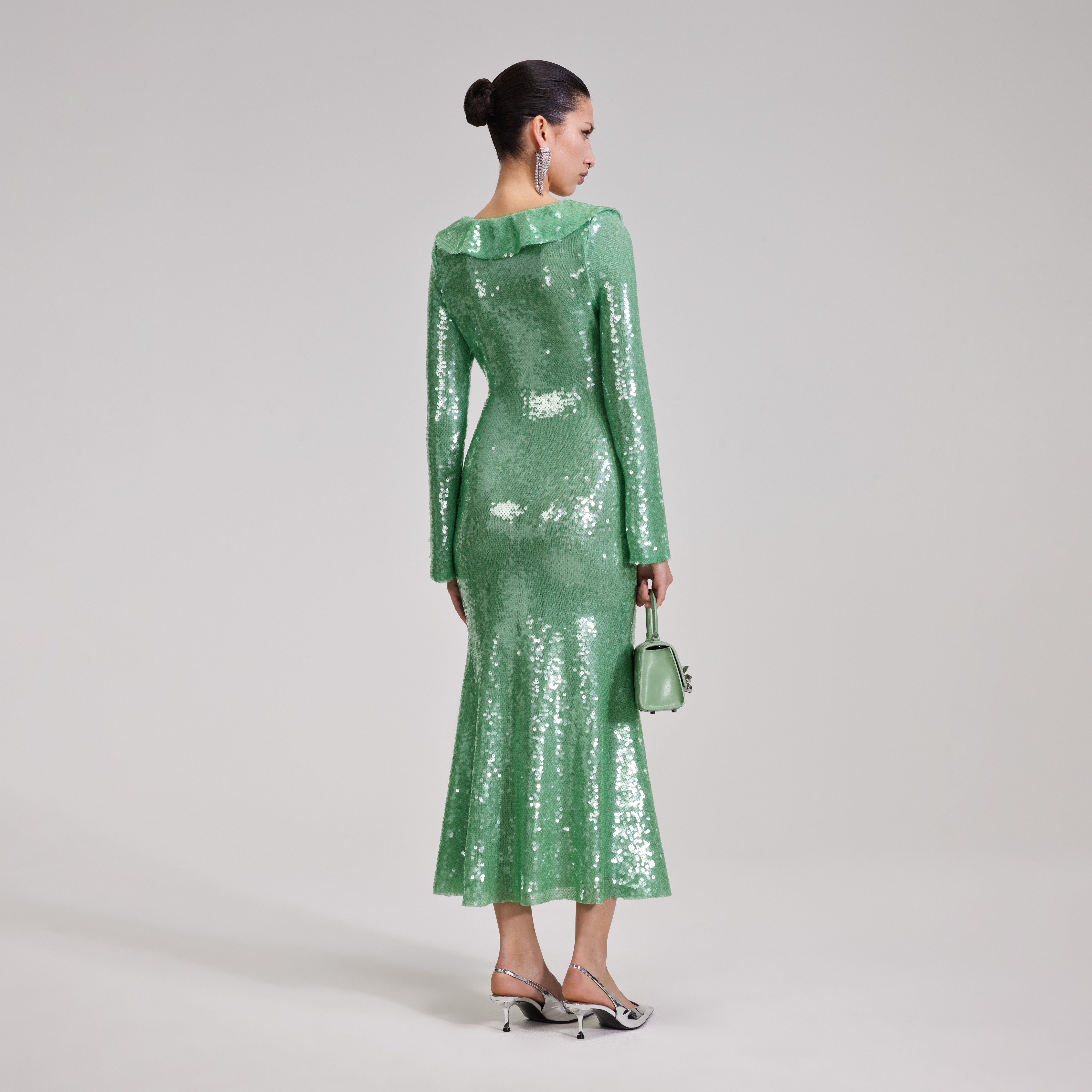 green emerald velvet dress Green Rhinestone Maxi Dress – self-portrait-US main image 1