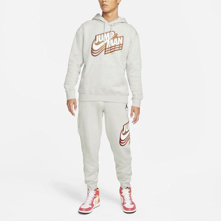 Men's Air Jordan Logo Pattern Fleece Lined Printing Loose Light Grey DC9605-097 - 4