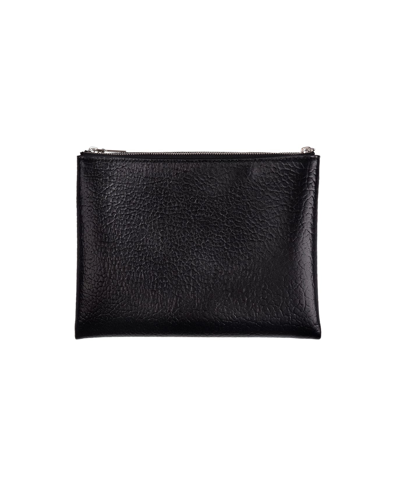 Black Hammered Leather Clutch Bag With Logo - 2