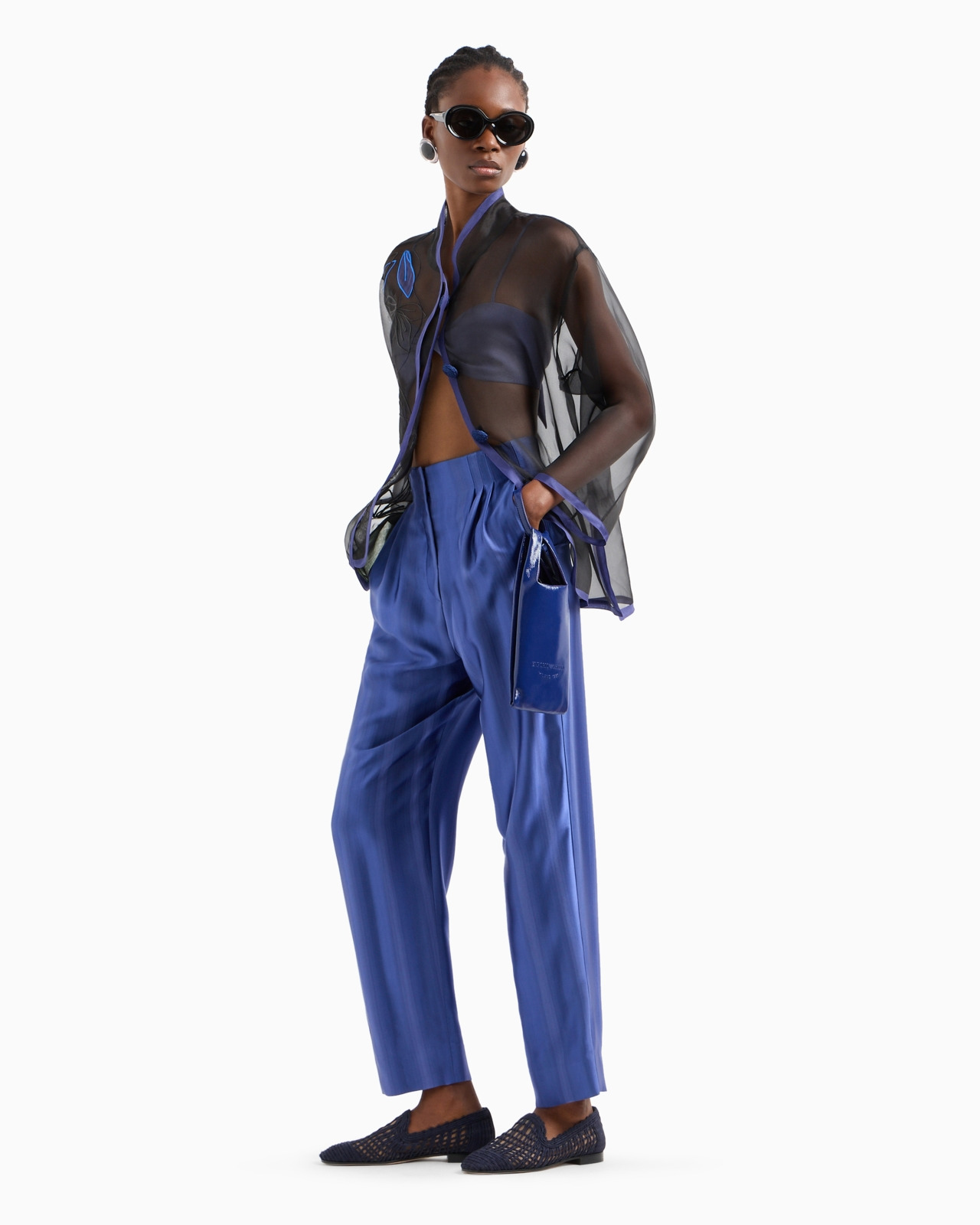 Pure silk organza shirt jacket with floral embroidery - 4