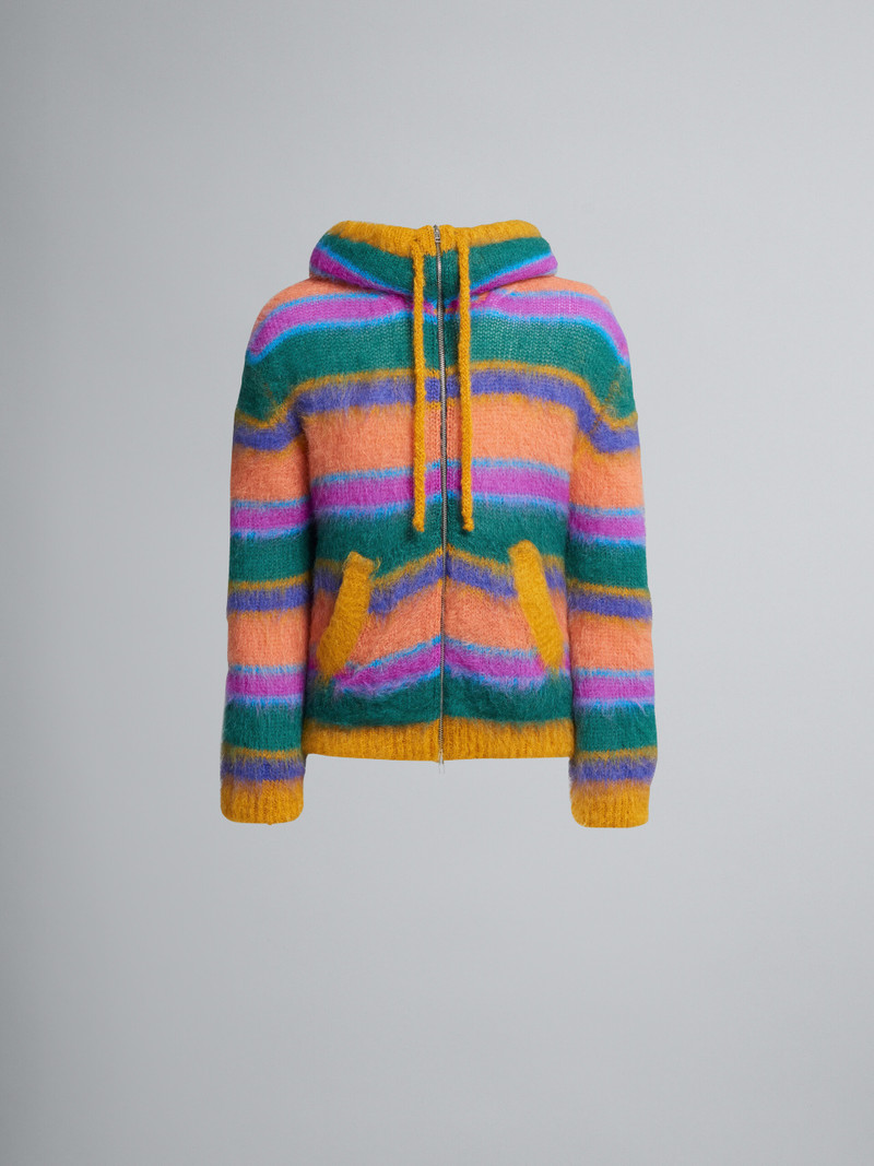 STRIPED MOHAIR AND WOOL HOODED CARDIGAN 1