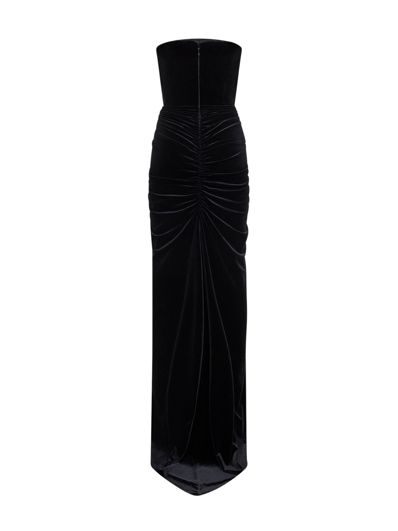ALEX PERRY Black velvet strapless gathered dress outlook