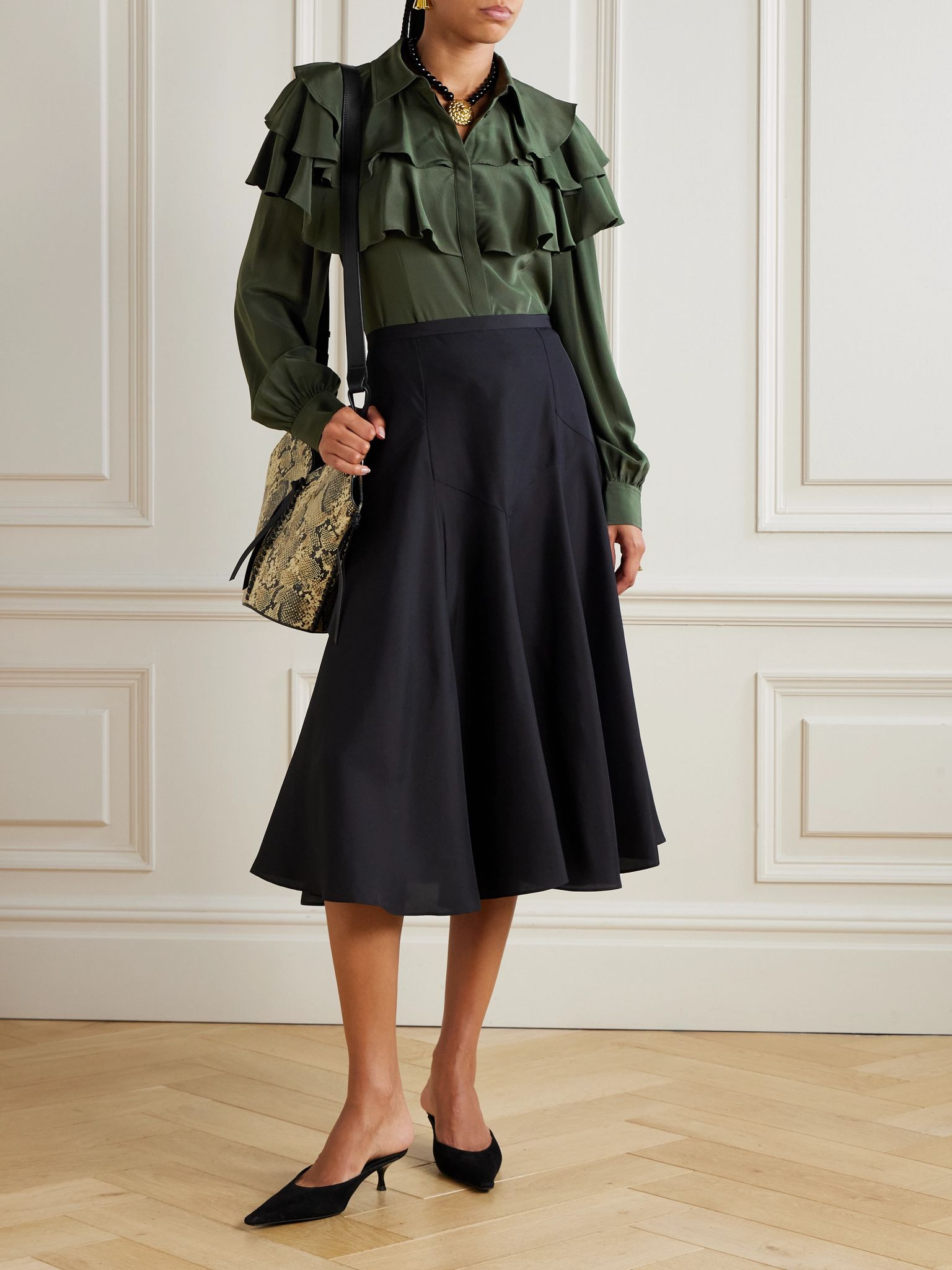 Liliana ruffled silk blouse Army green - 2