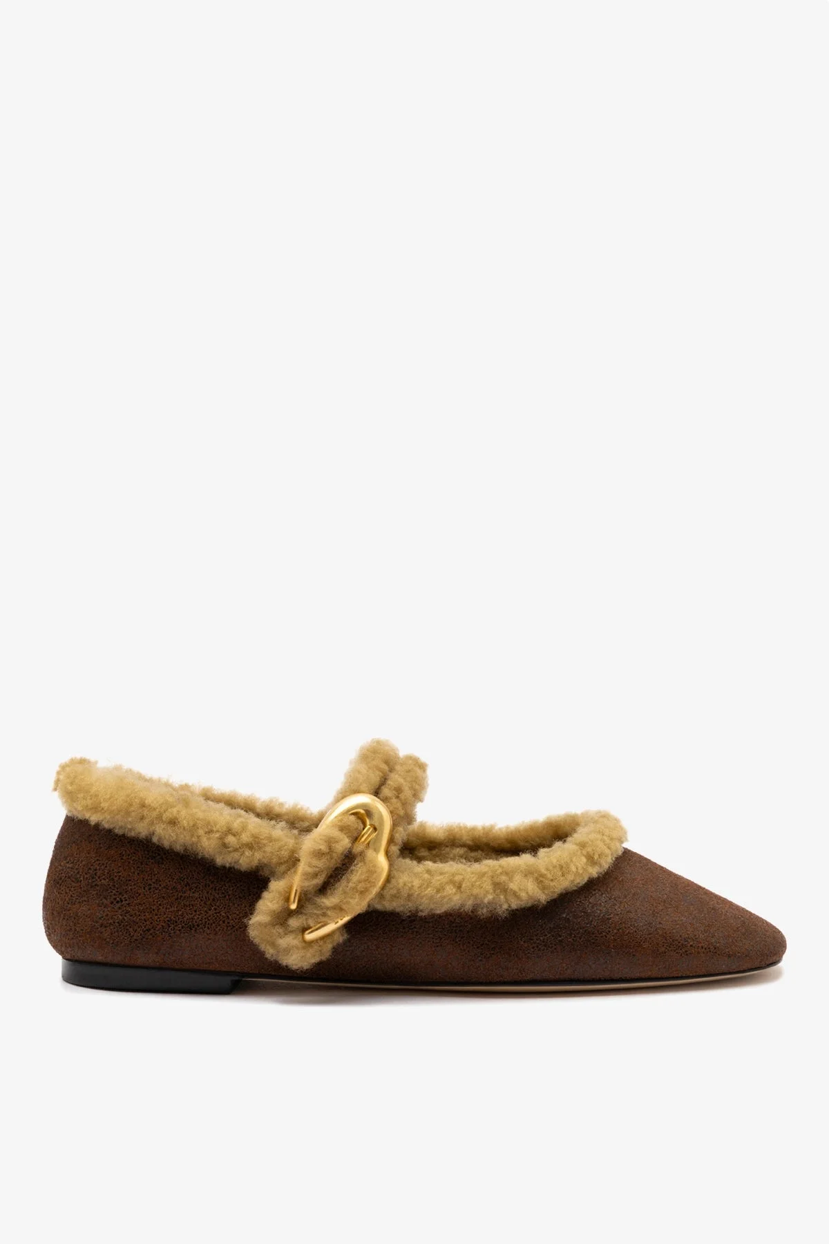 Verona Ballet Flat In Cocoa Leather And Natural Shearling - 1