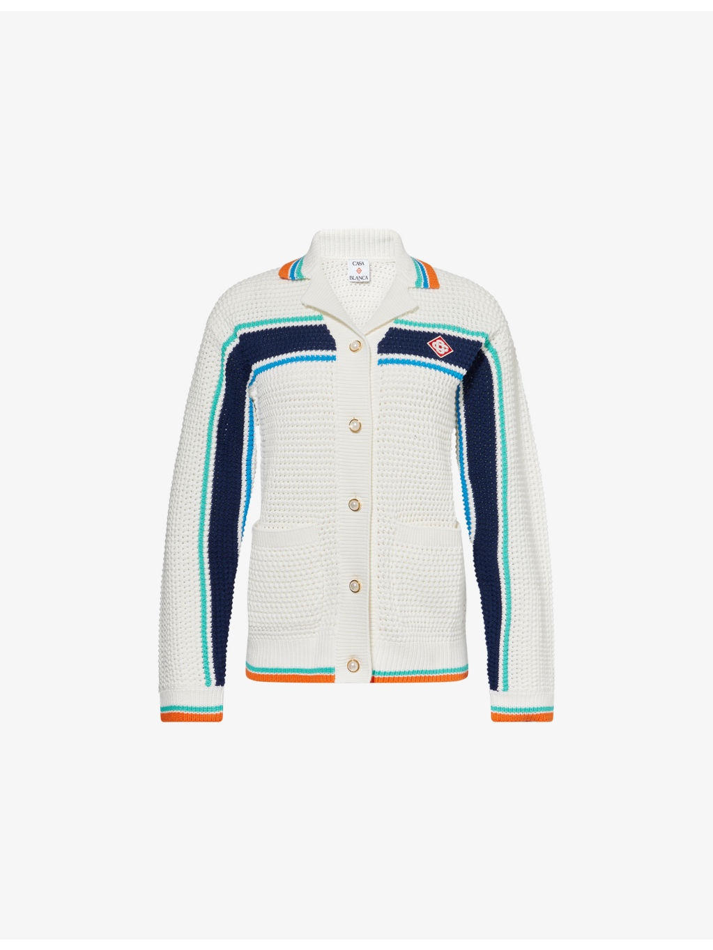Crochet Tennis Striped Cotton-Knit Jacket - 1