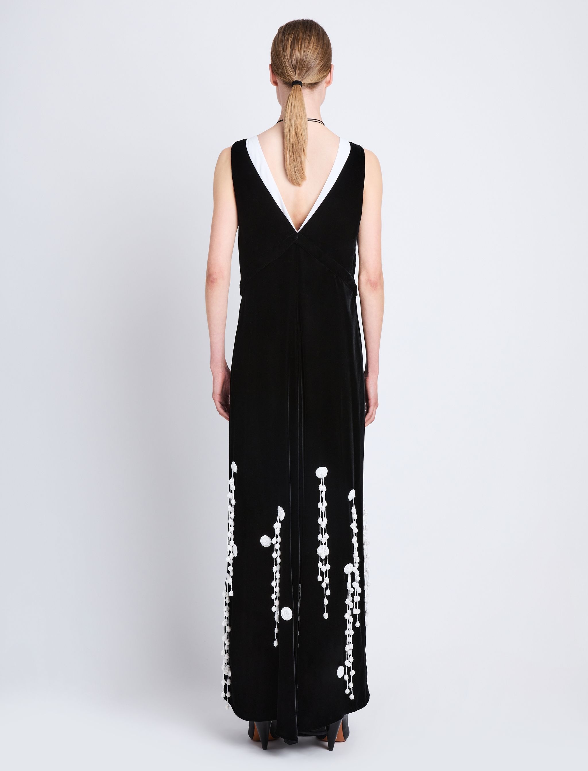 Embroidered Velvet Dress - 4