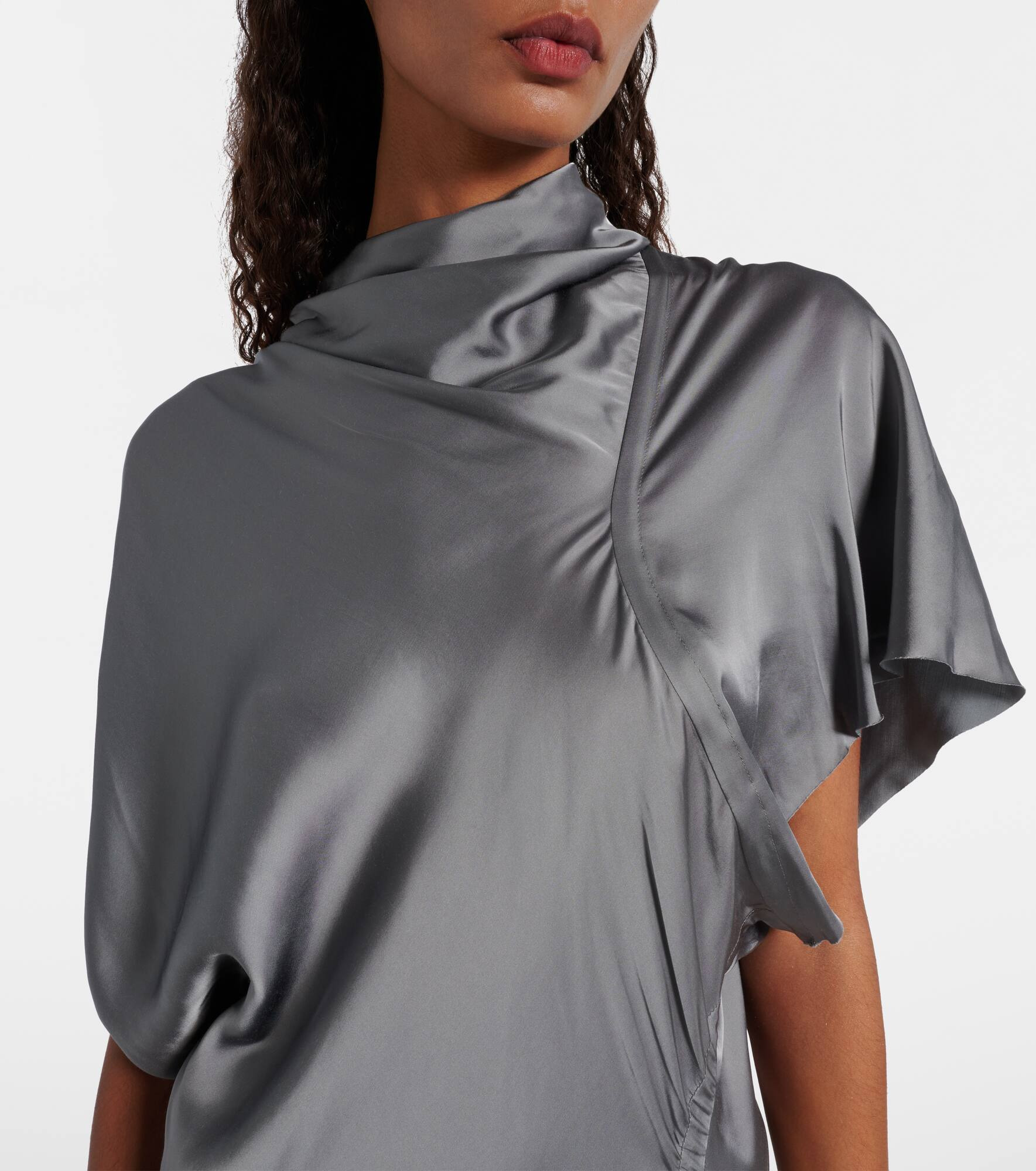 Gathered satin midi dress - 4