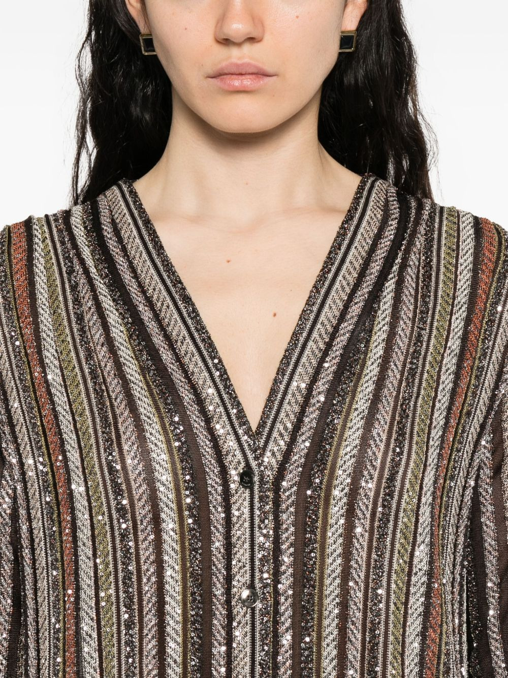 sequin-striped coat - 5