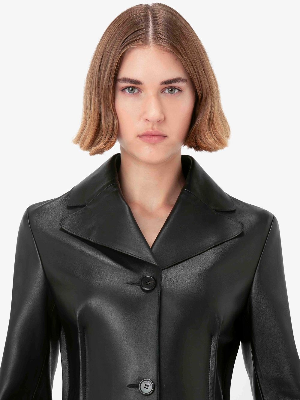A LINE SINGLE-BREASTED LEATHER COAT - 5
