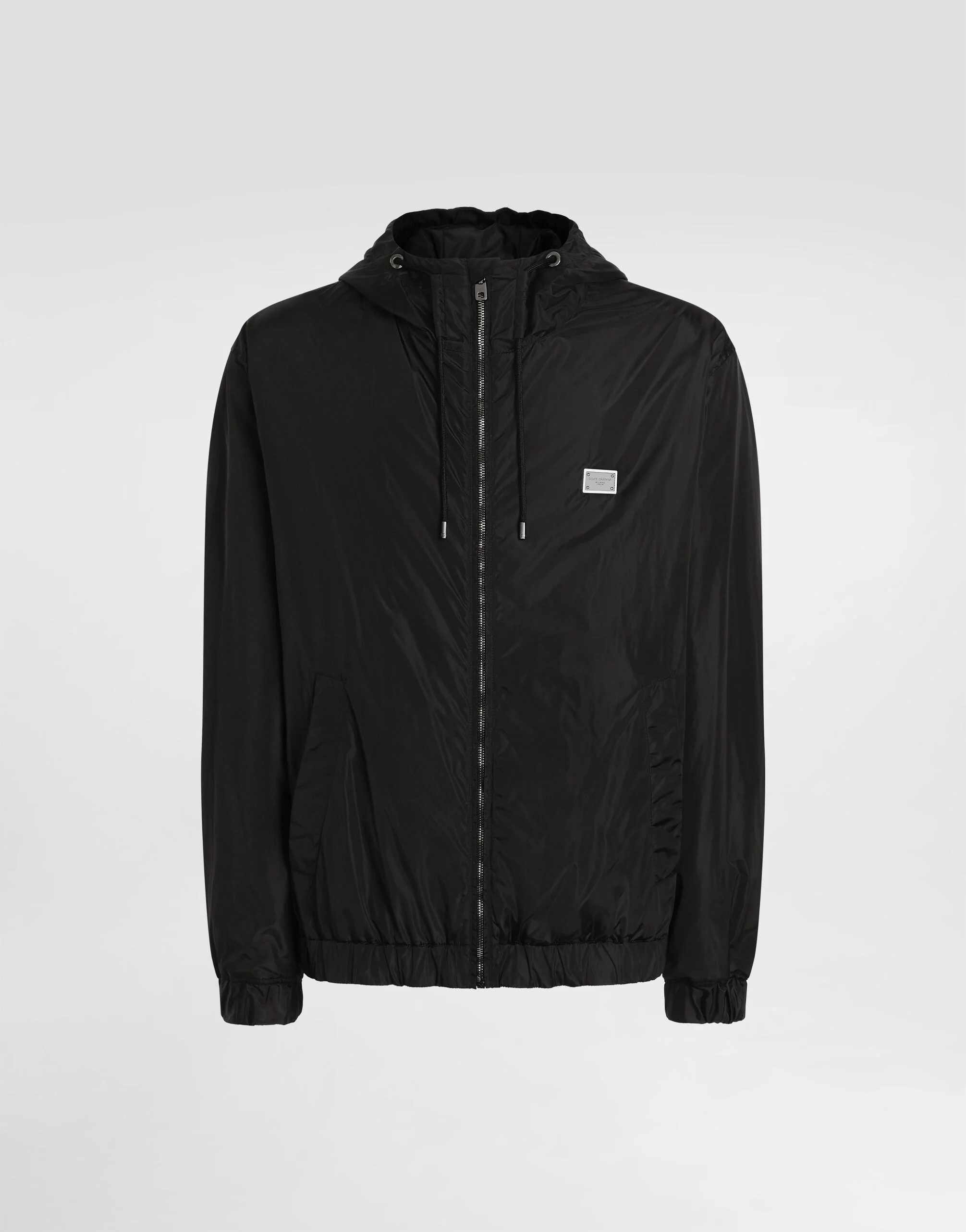 Technical fabric jacket with hood and tag - 1