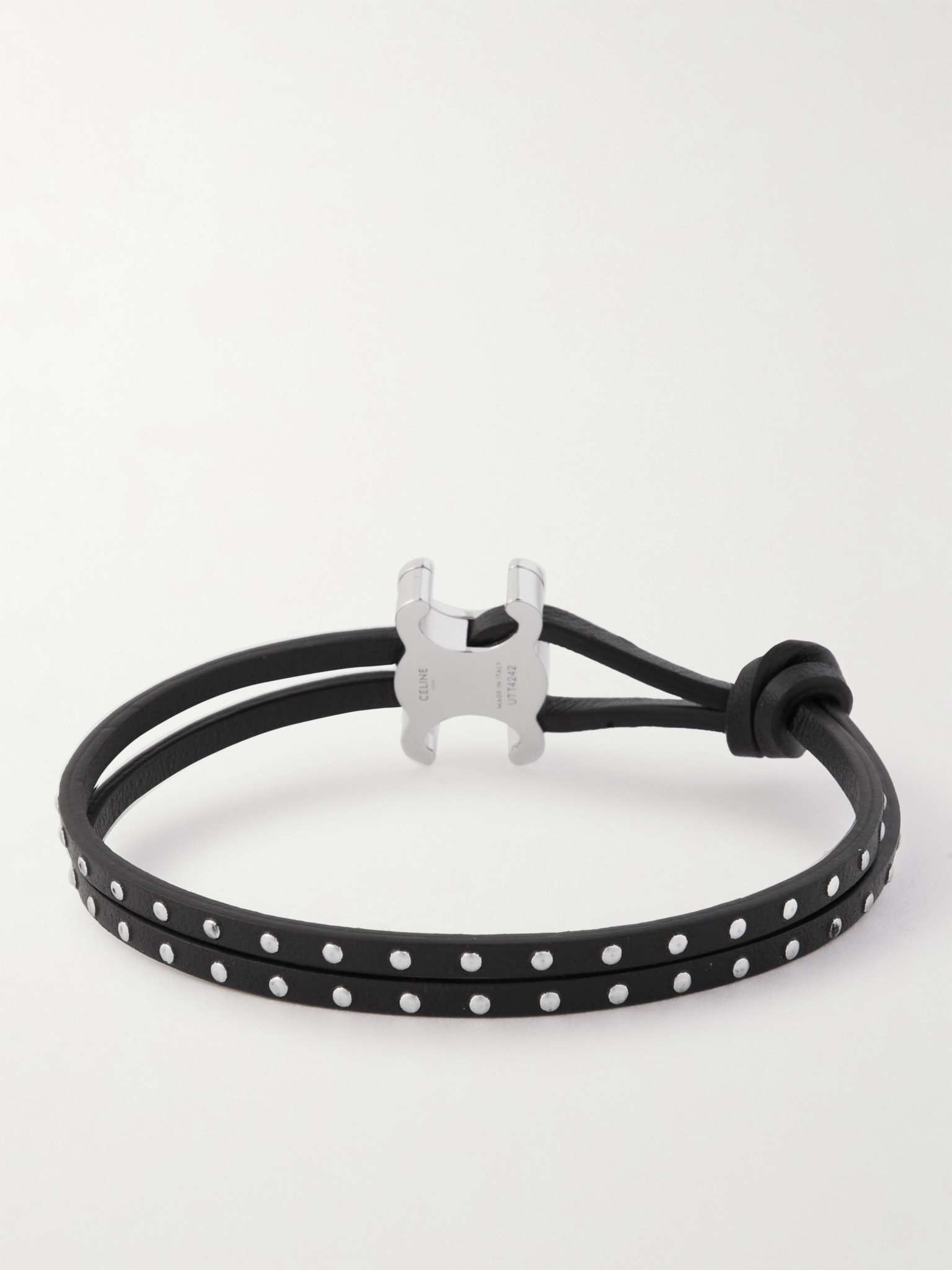 【CELINE】 Triomphe スタッズレザー シルバートーン Bracelet CELINE Triomphe Studded Leather and Silver-Tone Bracelet