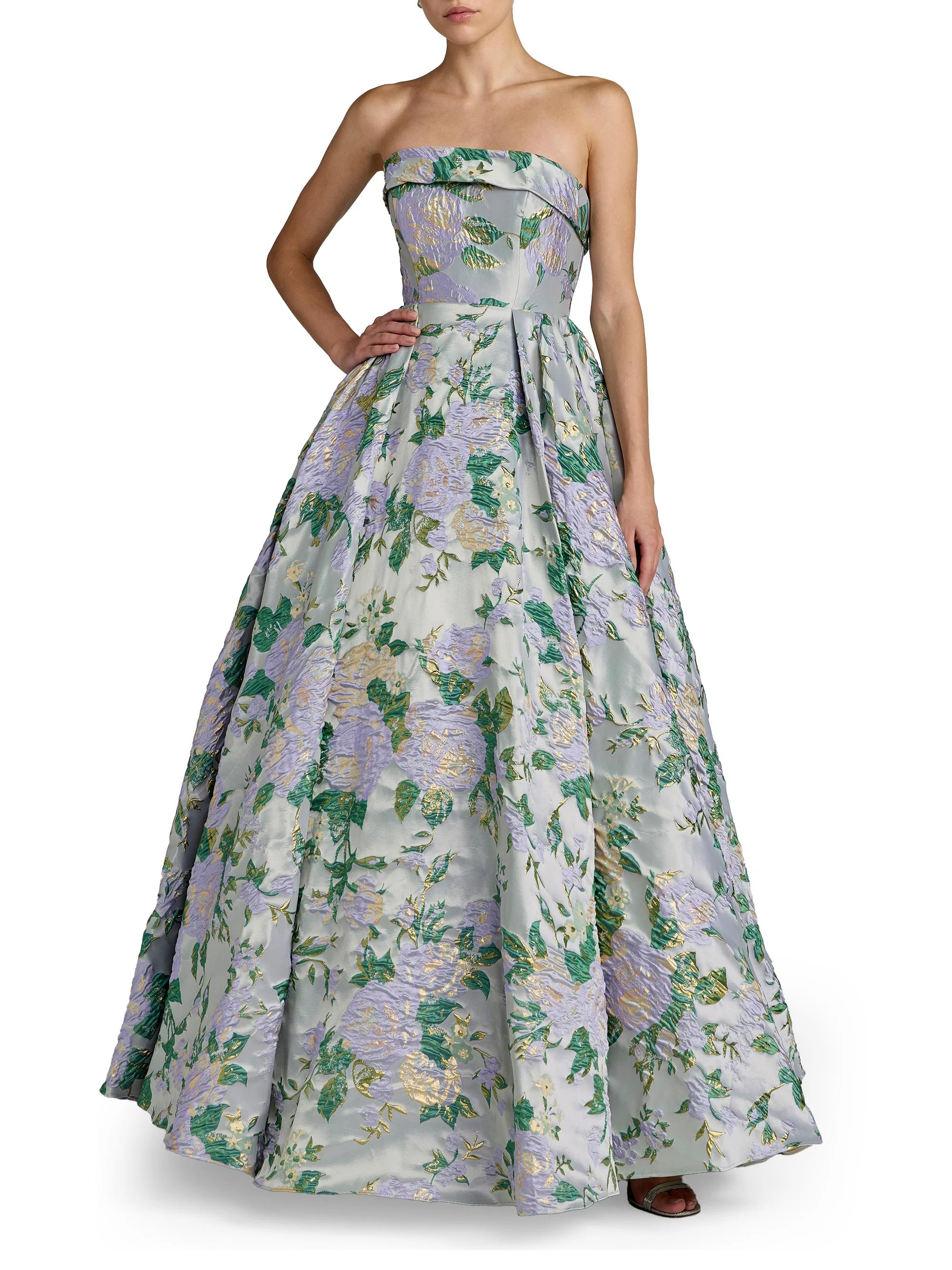 Women's Floral Brocade Strapless Gown - Lilac Multi - 1