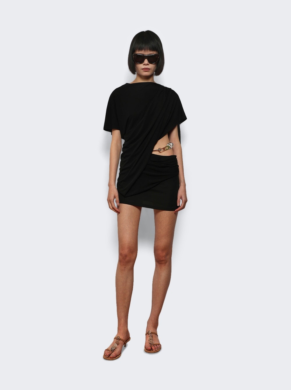 Encased Nature Resin Draped Jersey Dress Black - 5