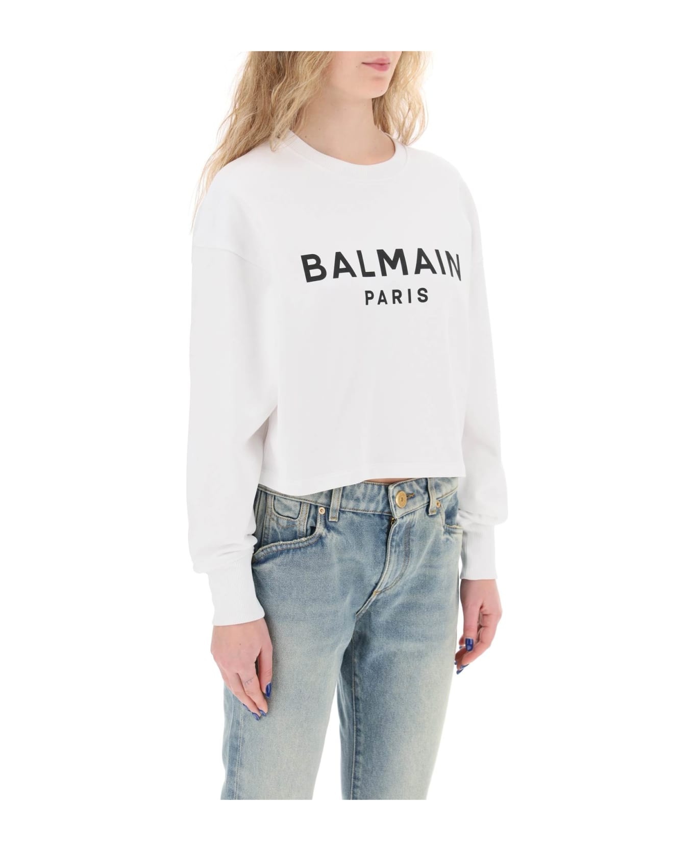 Cropped Sweatshirt With Flocked Logo - 2