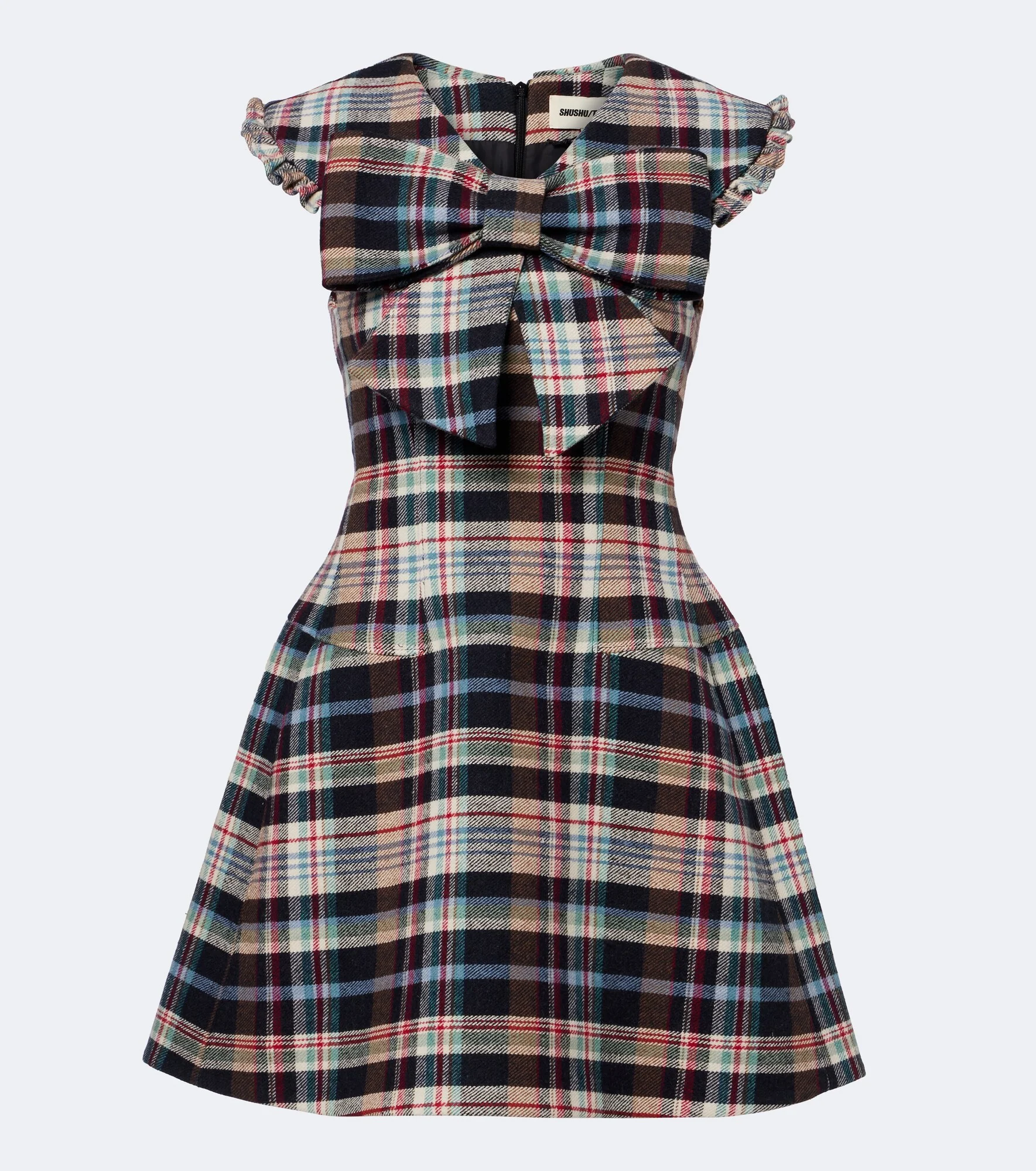 Checked cotton and wool-blend minidress - 1