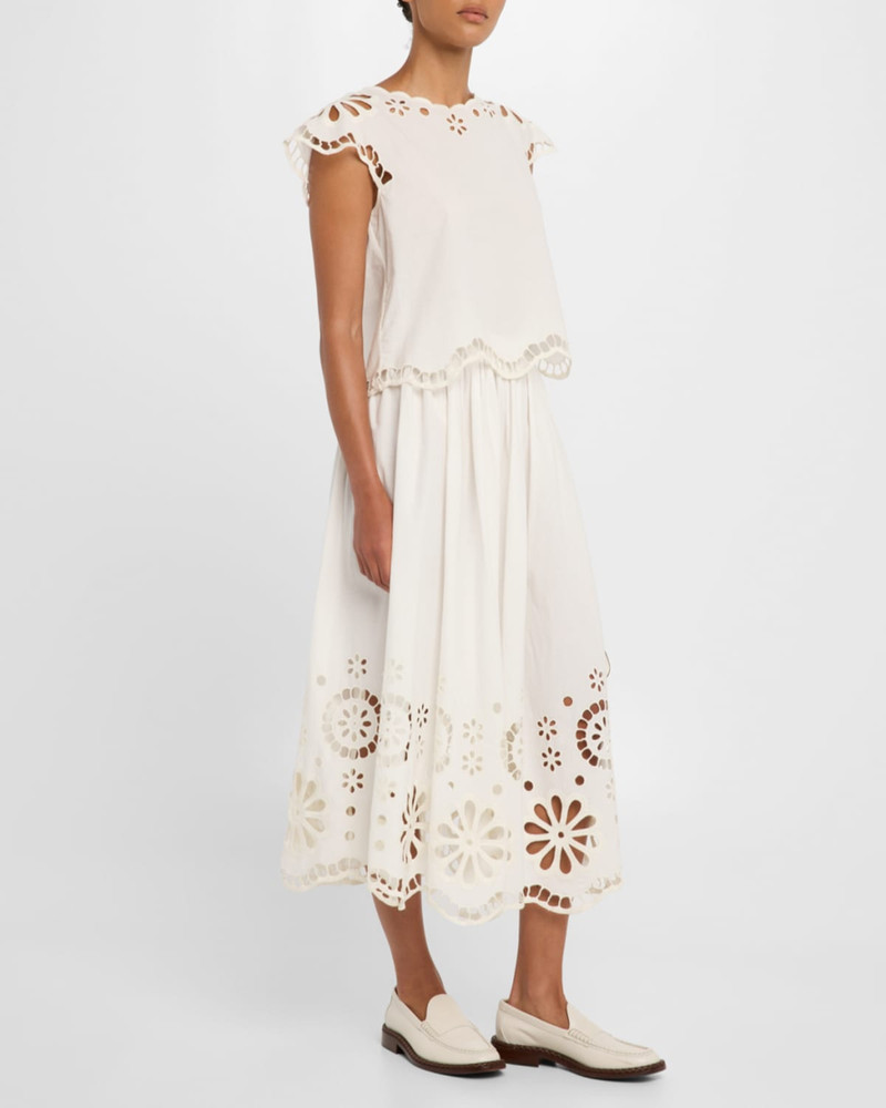 THE GREAT. Super Bloom Eyelet Midi Skirt outlook