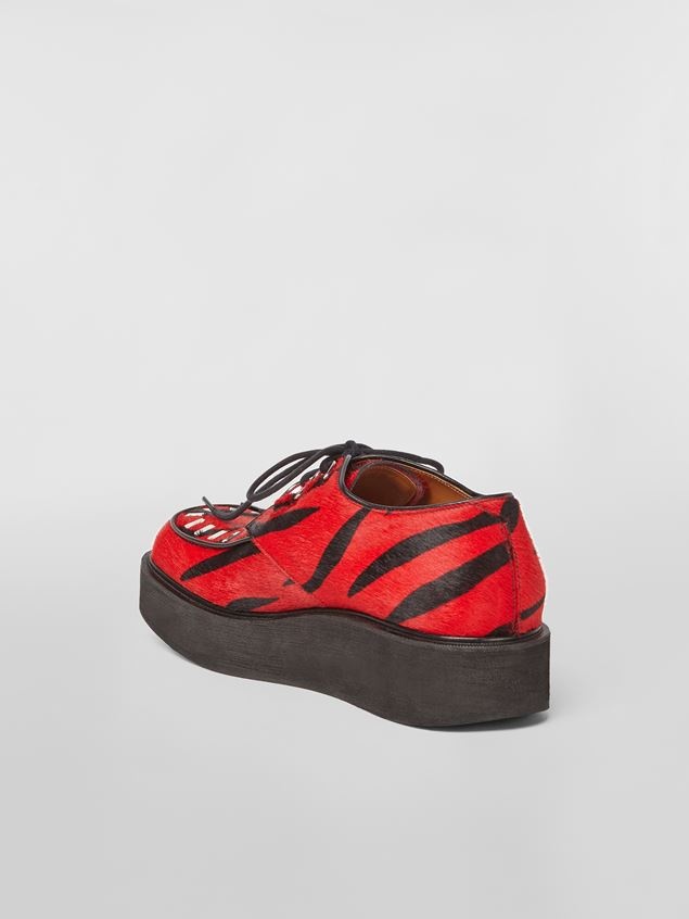 ZEBRA PRINT PONY EFFECT CALFSKIN LACE-UP - 3