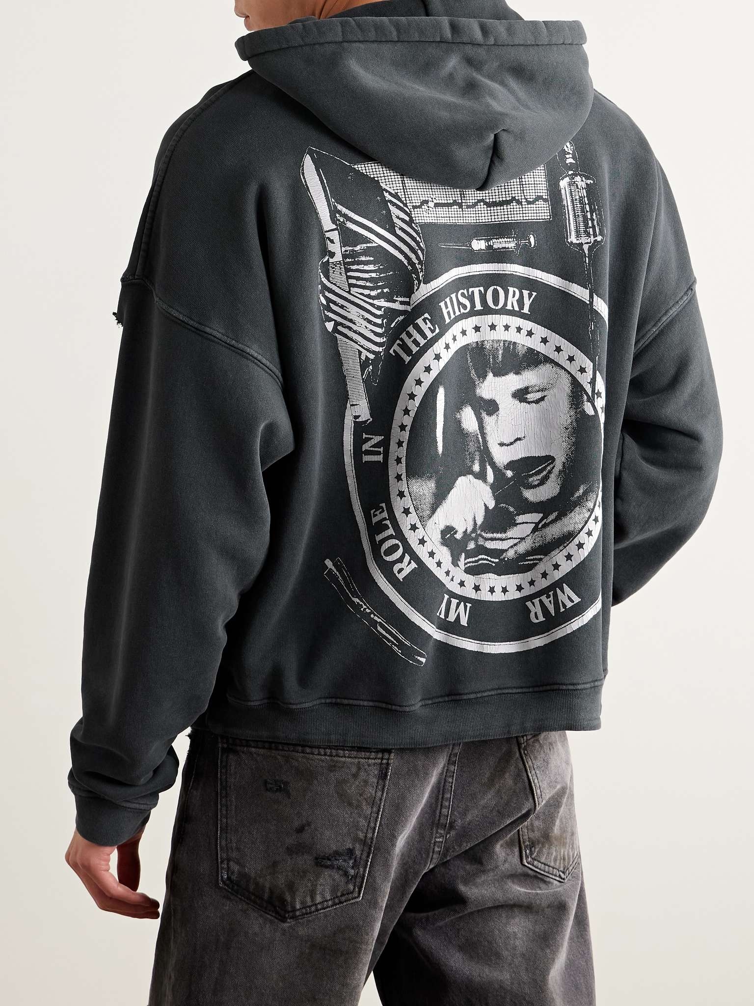 My Role in the War Distressed Logo-Print Cotton-Jersey Hoodie - 3