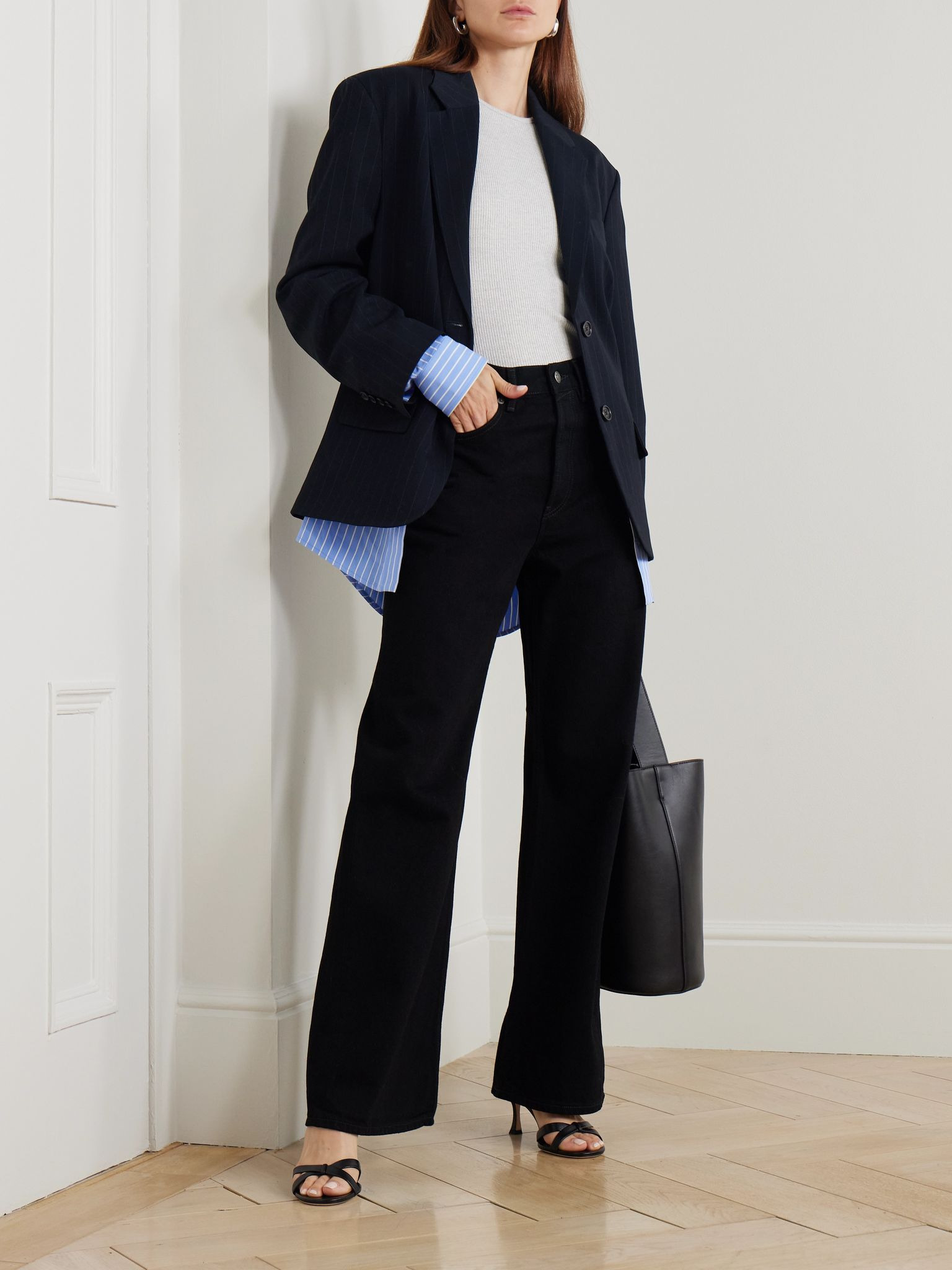 Layered striped twill blazer Navy - 2