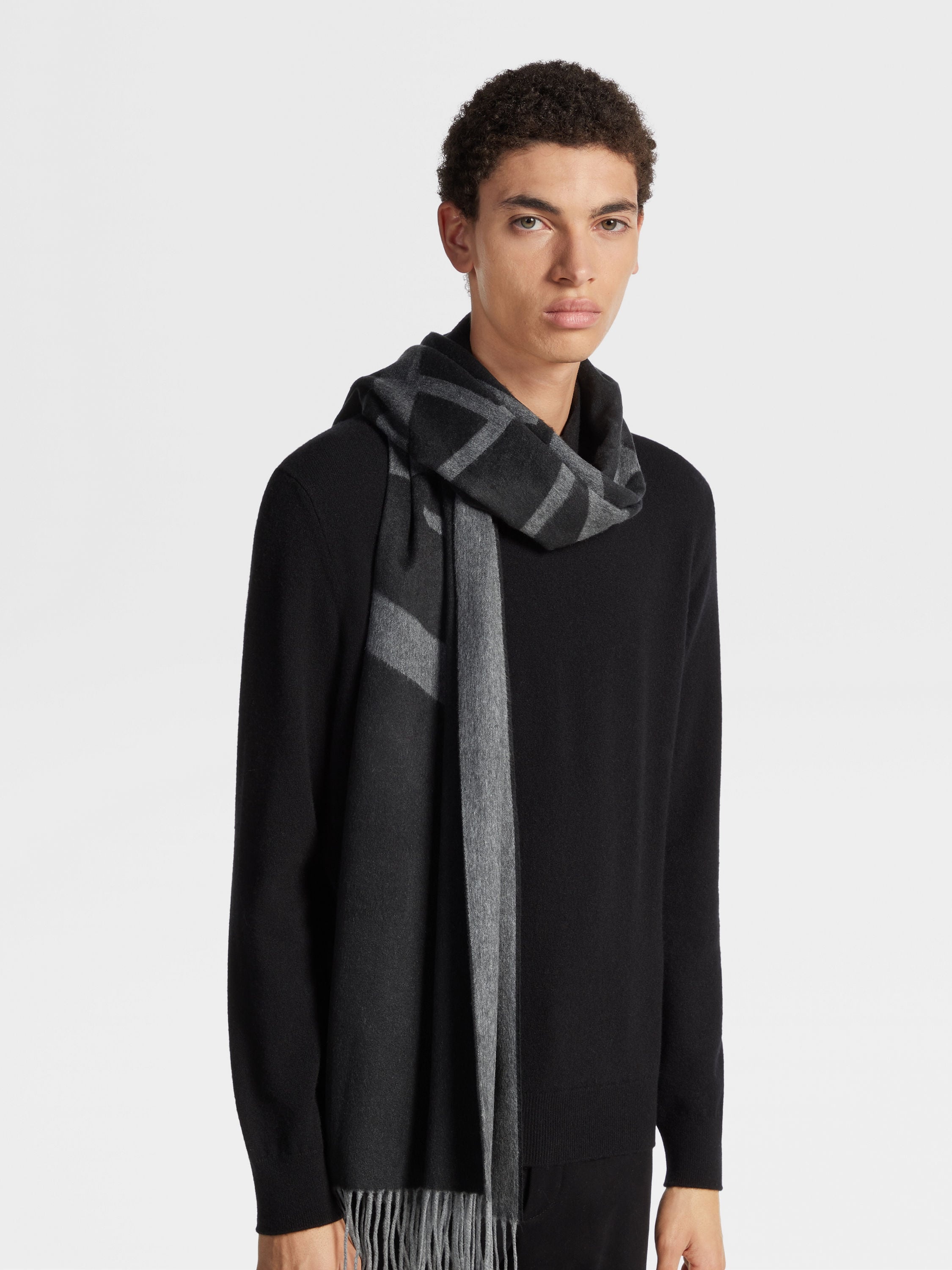 BLACK AND DARK GREY ZEGNA SILK SCARF - 3