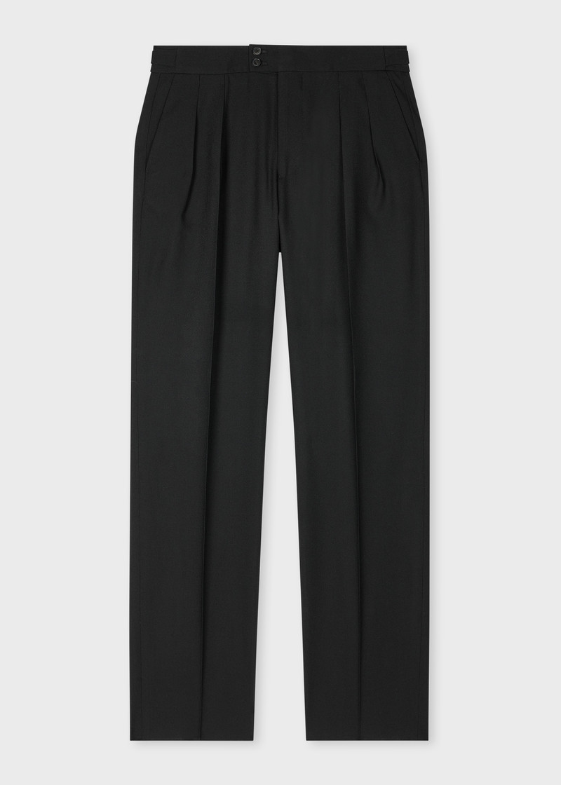 Black Two-Ply Hopsack Wool Pleat Front Trousers 1
