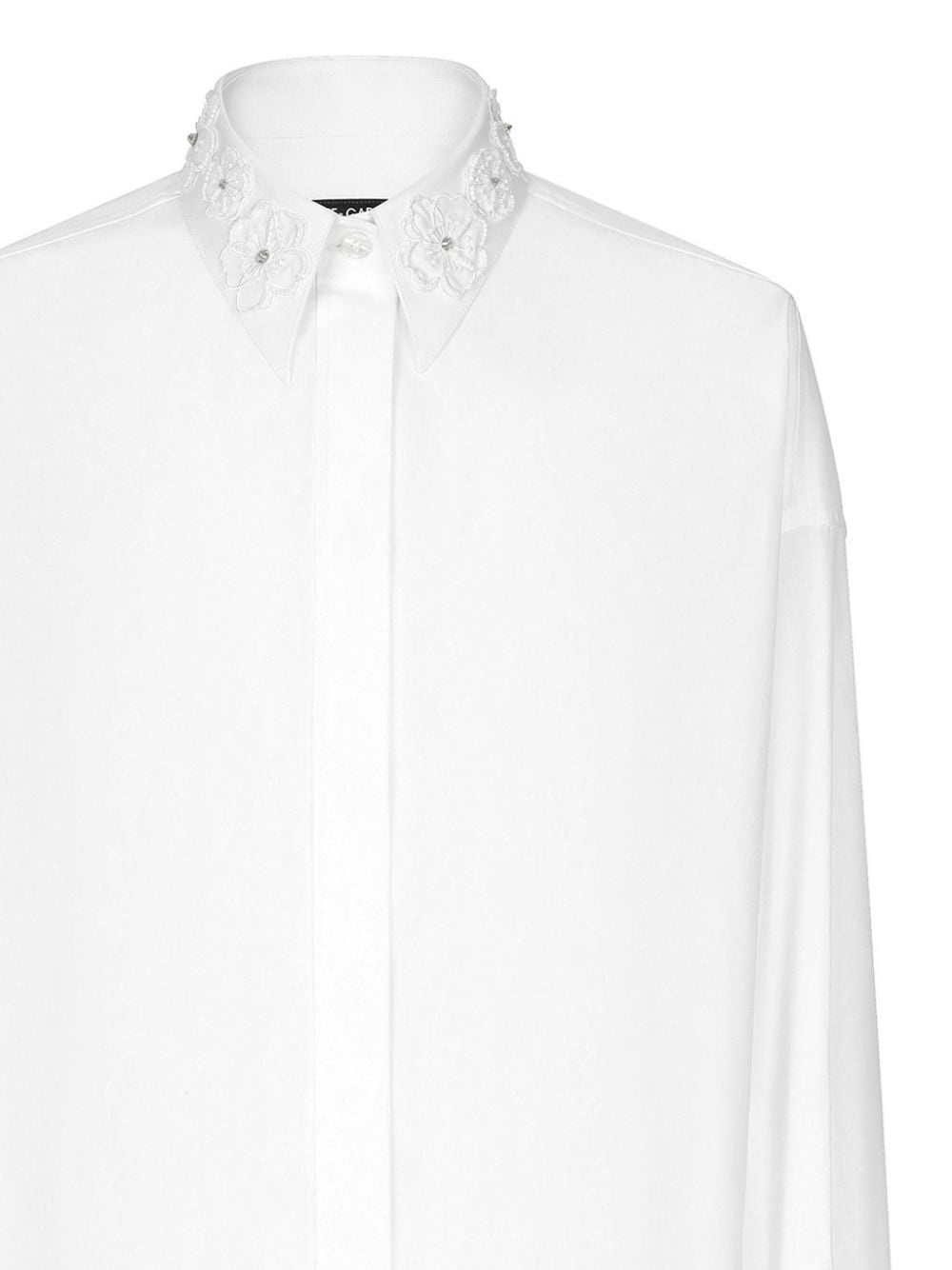 floral-embroidery point-collar shirt - 2