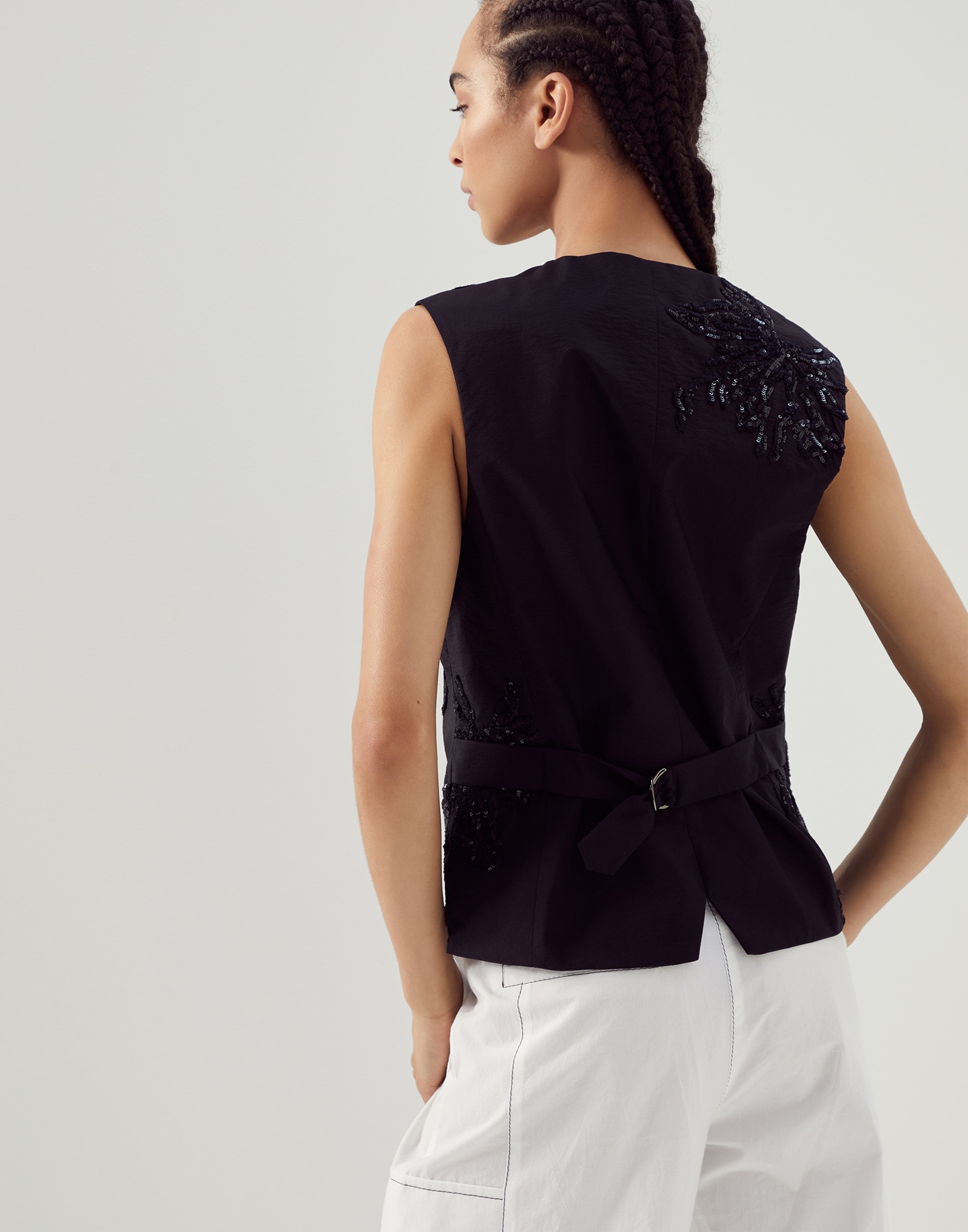 Techno cotton poplin waistcoat with marine flower embroidery - 2