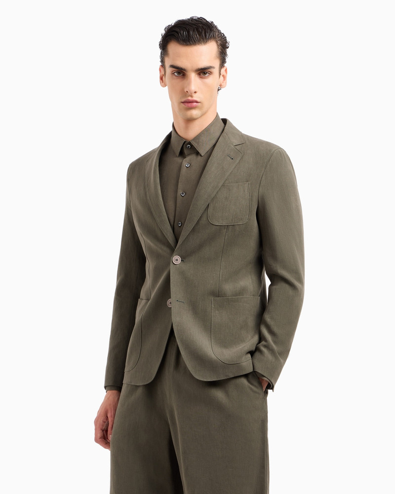 GIORGIO ARMANI Upton line single-breasted jacket in pure linen canvas outlook