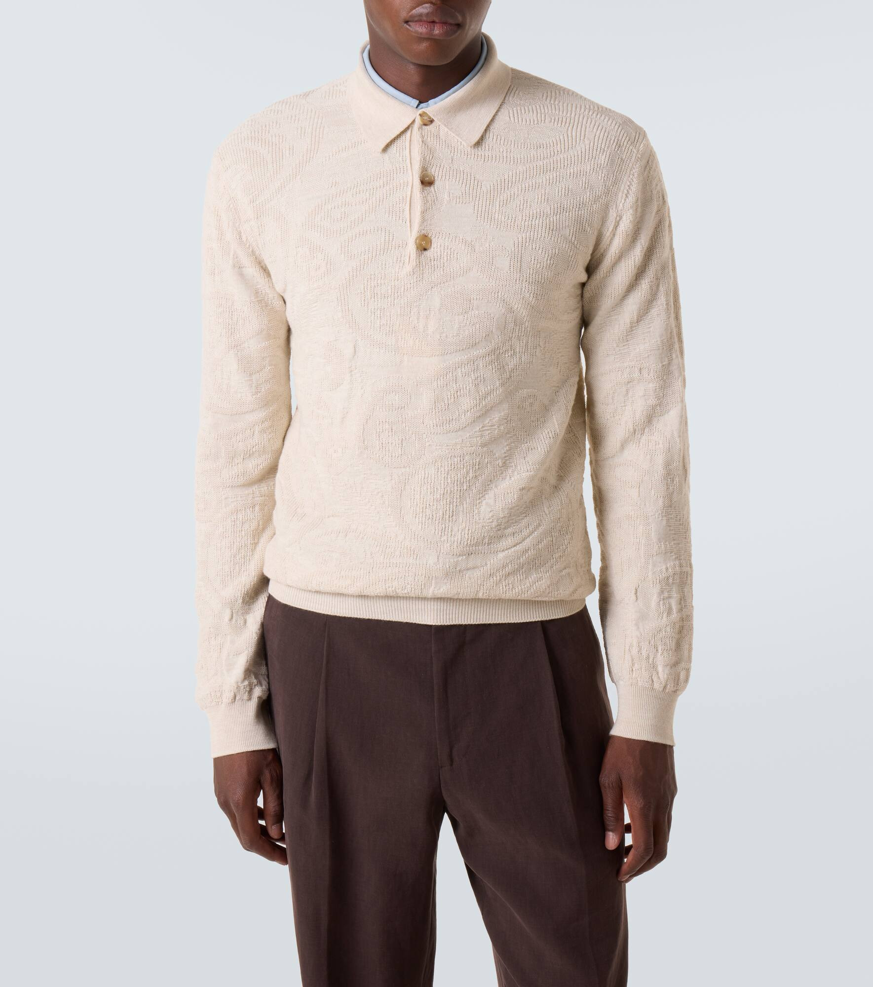 Jacquard wool-blend polo sweater - 3