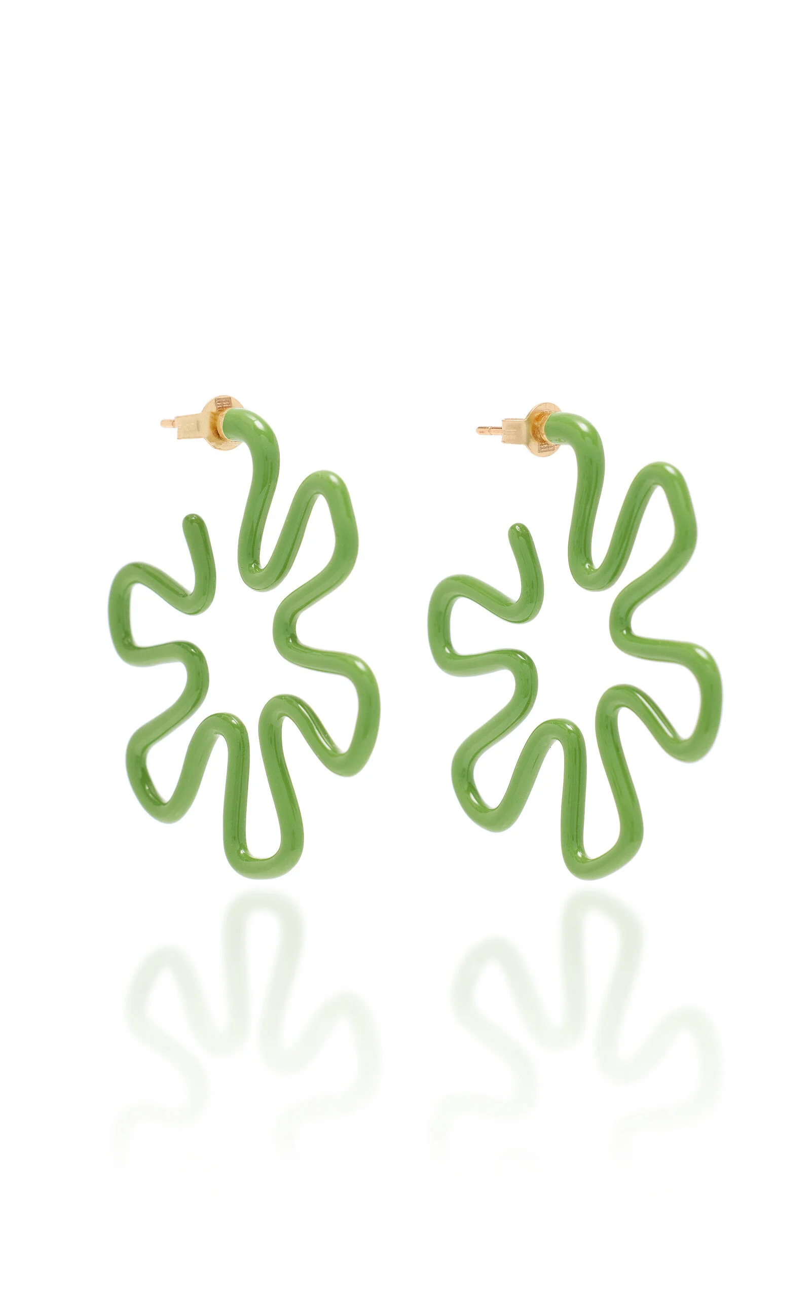 Pistachio 9K Gold, Silver, And Enamel Earrings green - 1