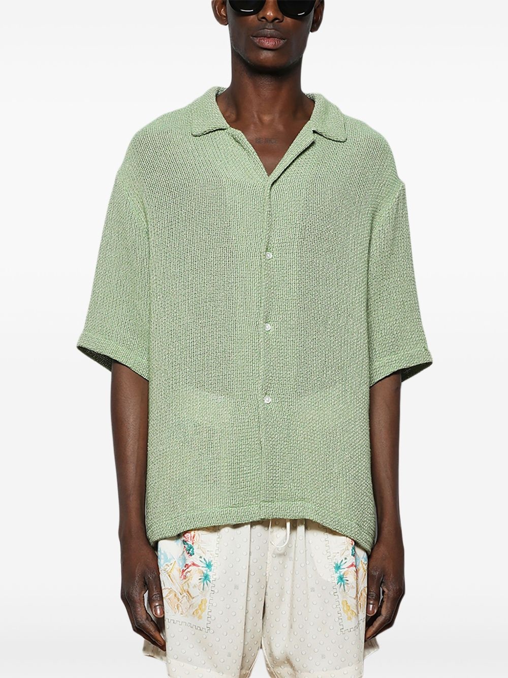 spread-collar mesh shirt - 3