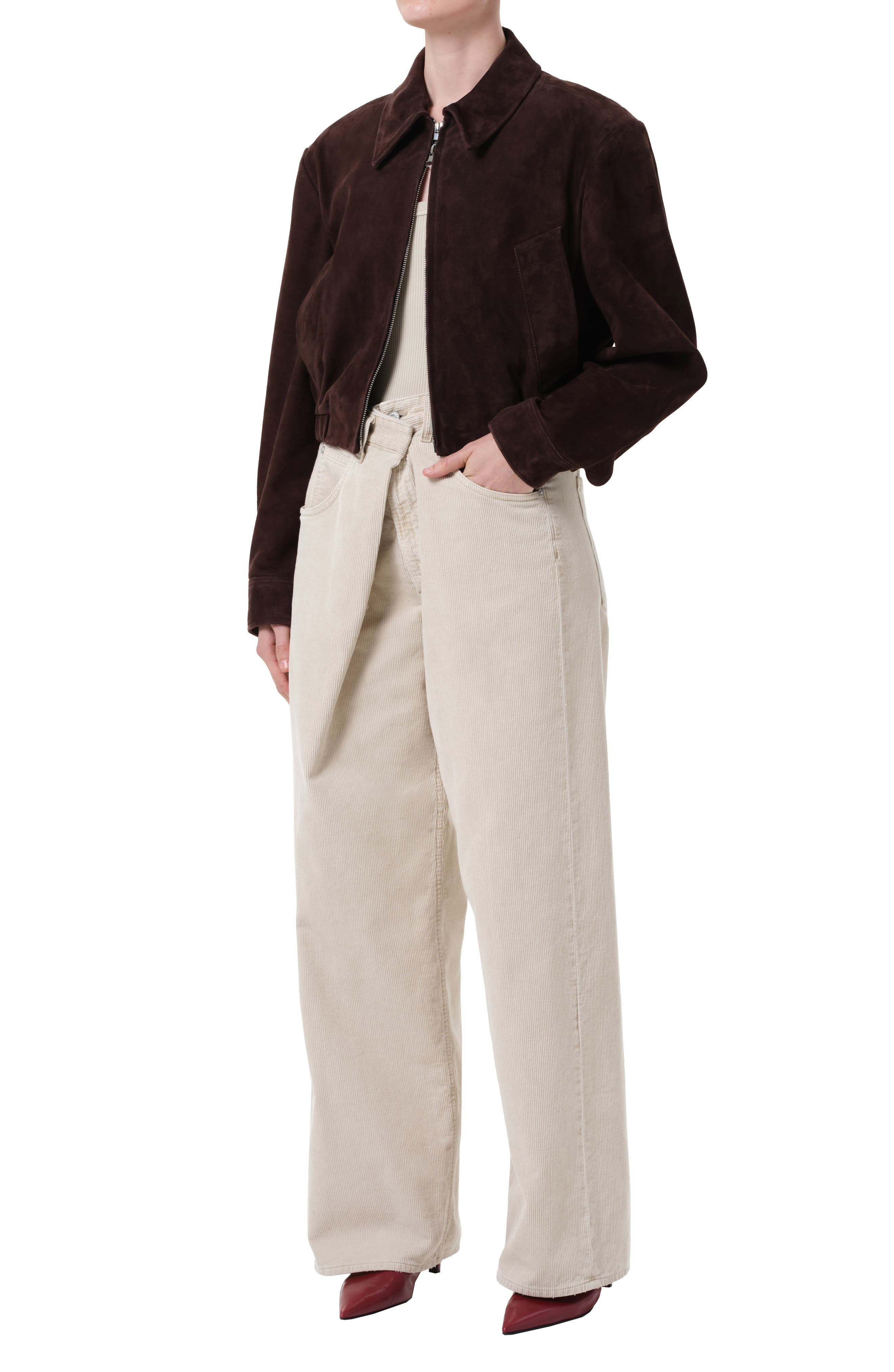 AGOLDE x Shoreditch Ski Club Nahla Suede Jacket in Root Dark Brown at Nordstrom - 5