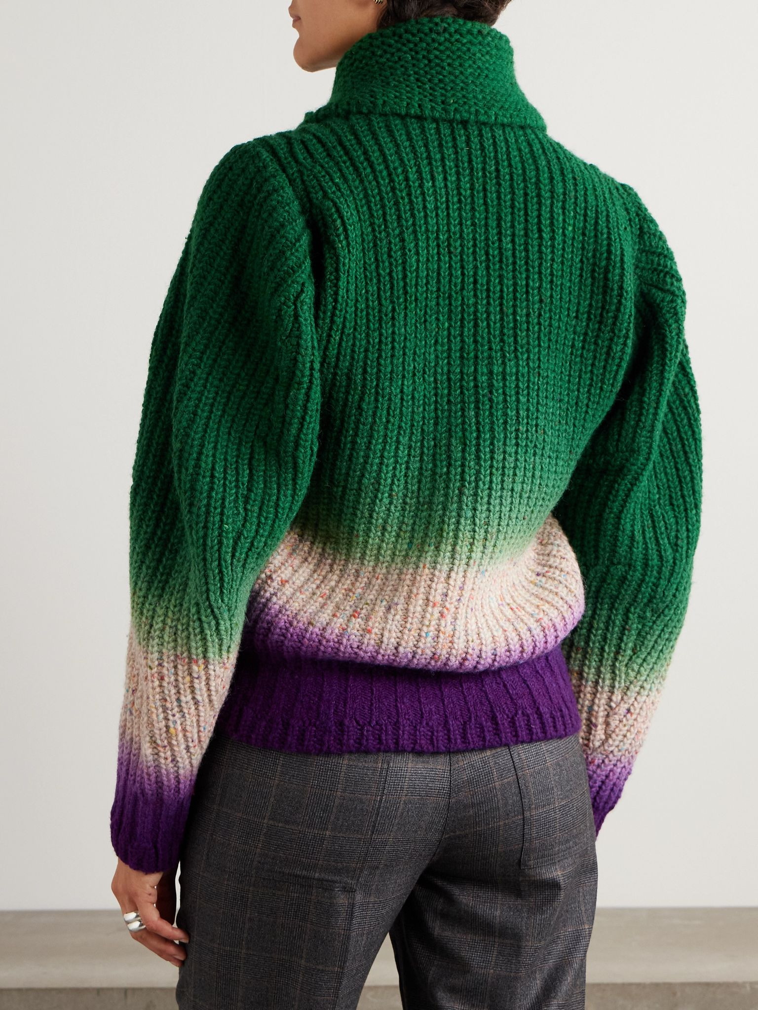 Ribbed garment-dyed wool cardigan Green - 4