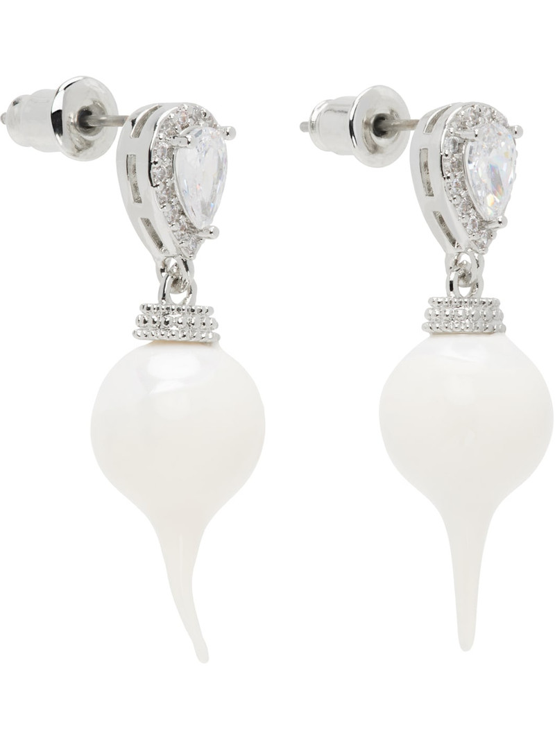 OTTOLINGER SSENSE Exclusive Silver & White Diamond Drop Earrings outlook