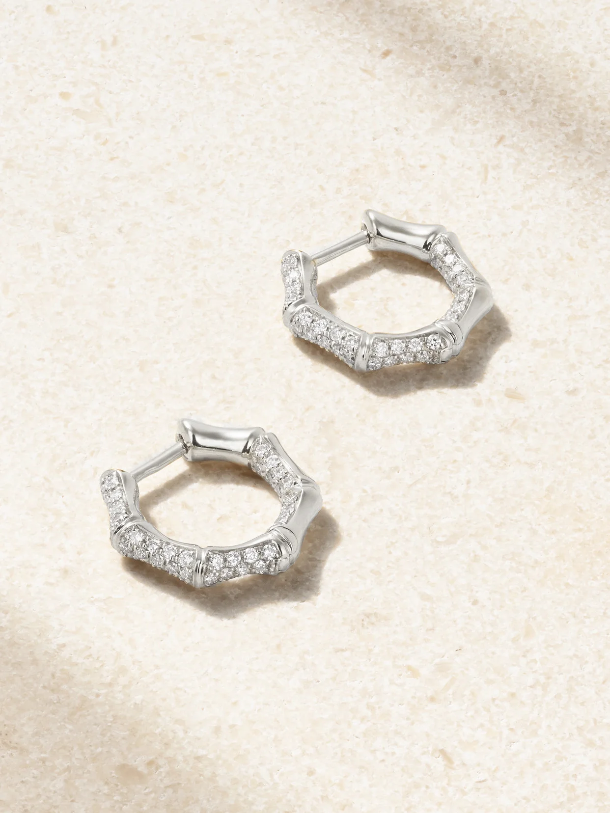 Small Bamboo 18-karat White Gold Diamond Hoop Earrings - 1