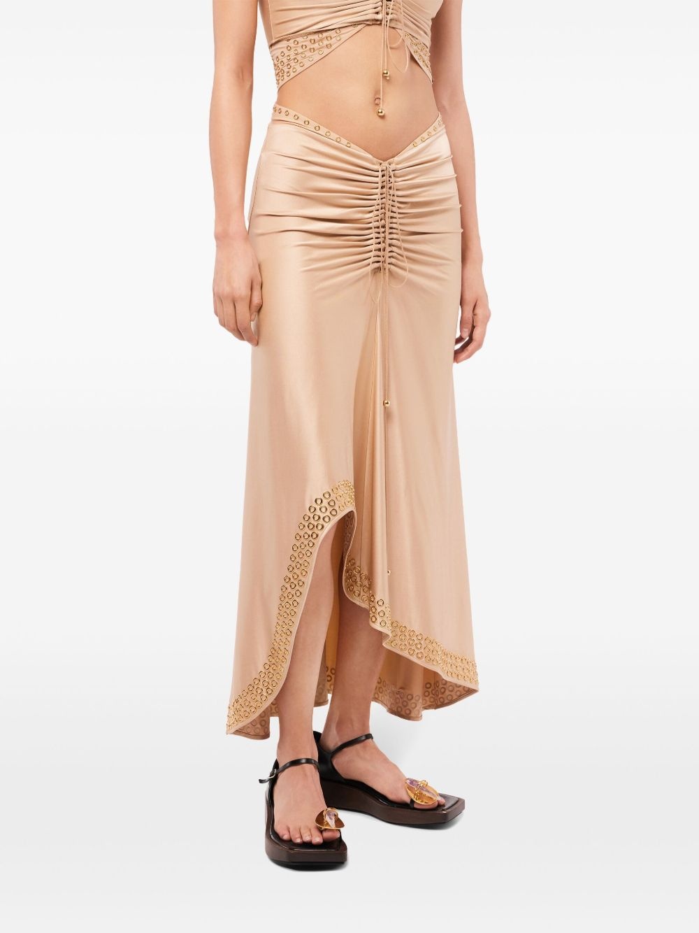 embroidered eyelets asymmetric skirt - 4