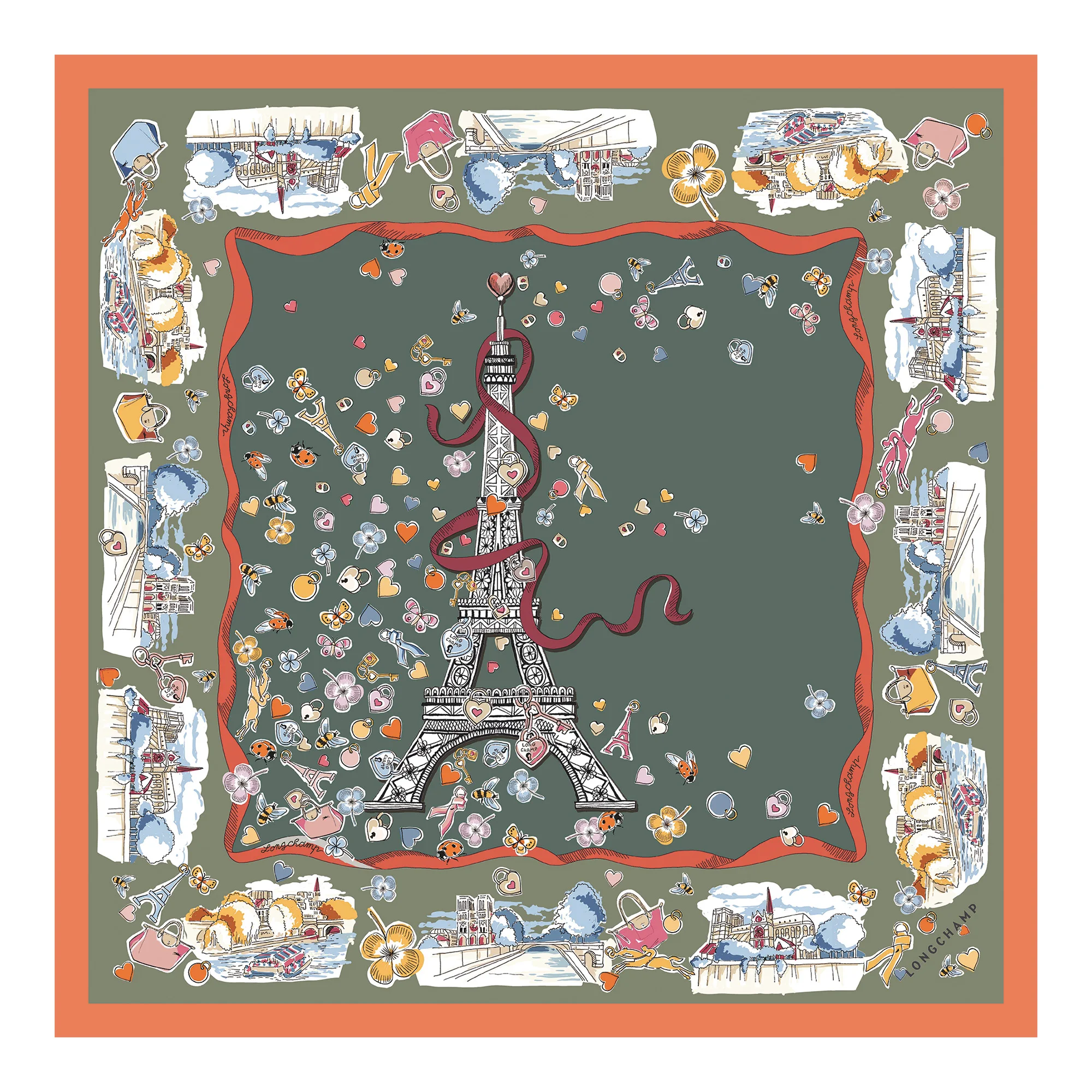 Equestrian Tower Silk scarf 50 Oregano - Silk - 1