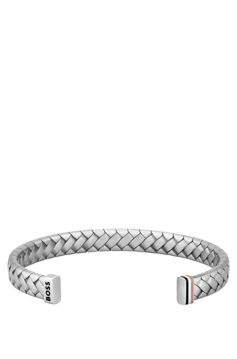 BOSS SILVER-TONE CUFF WITH HERRINGBONE PATTERN outlook